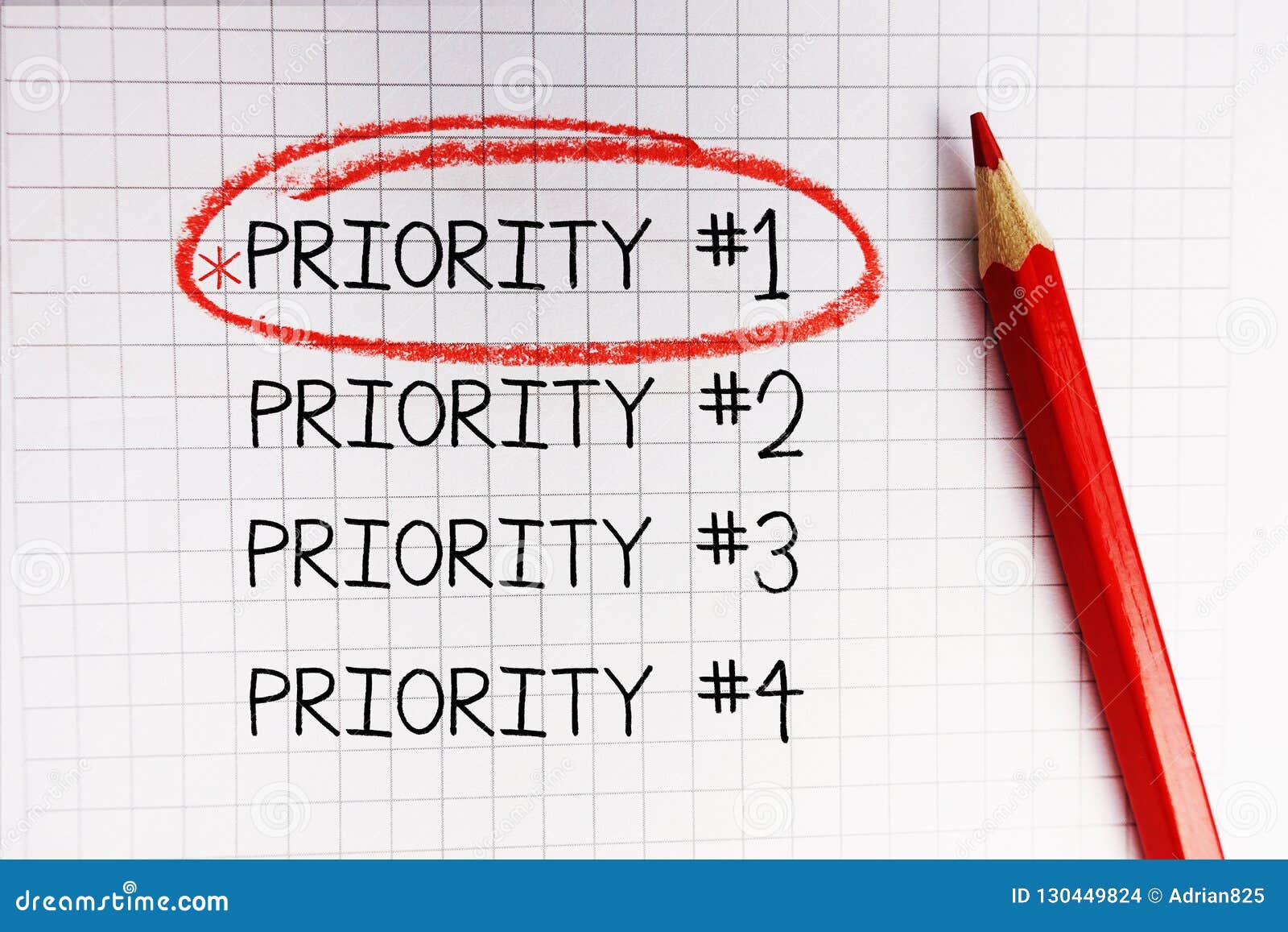 number one priority marked with red circle on math notebook