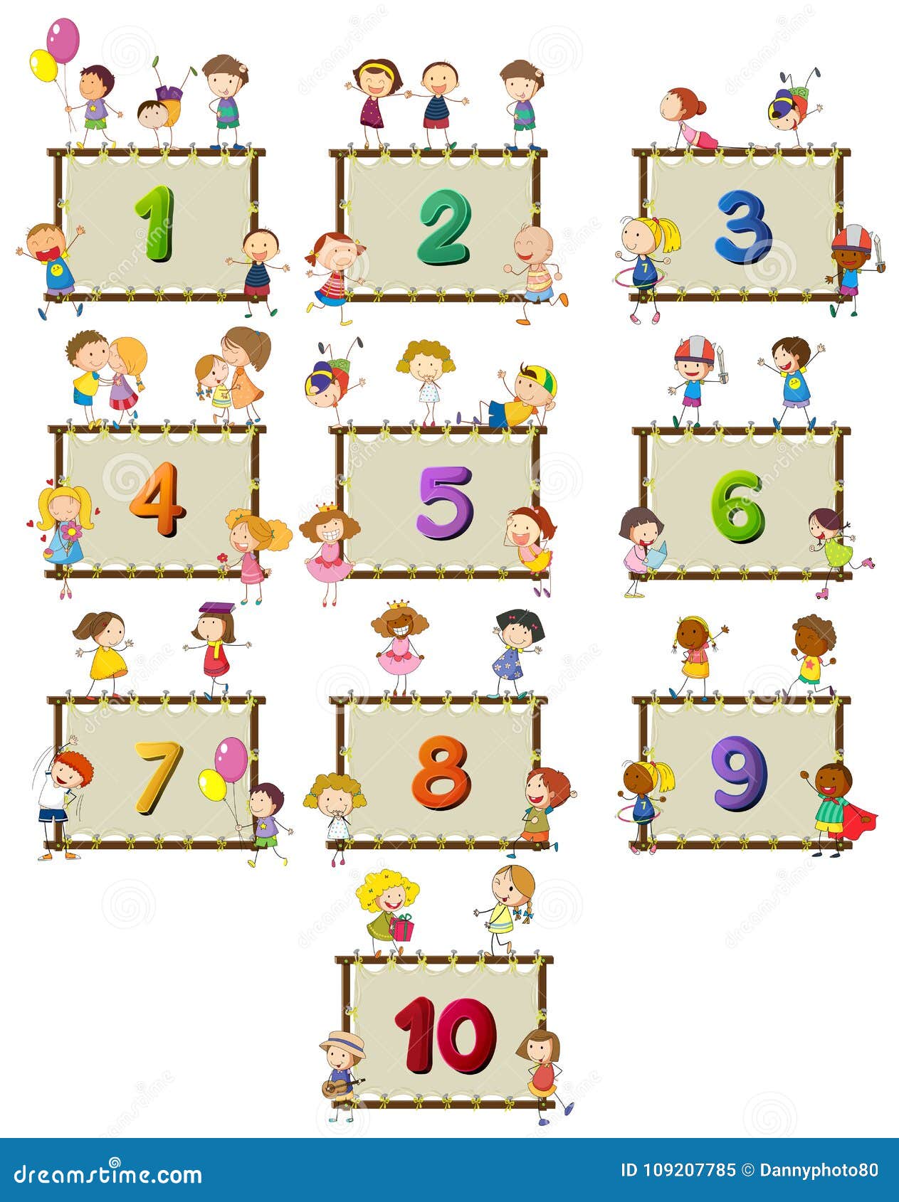 Number One To Ten with Children in Background Stock Vector
