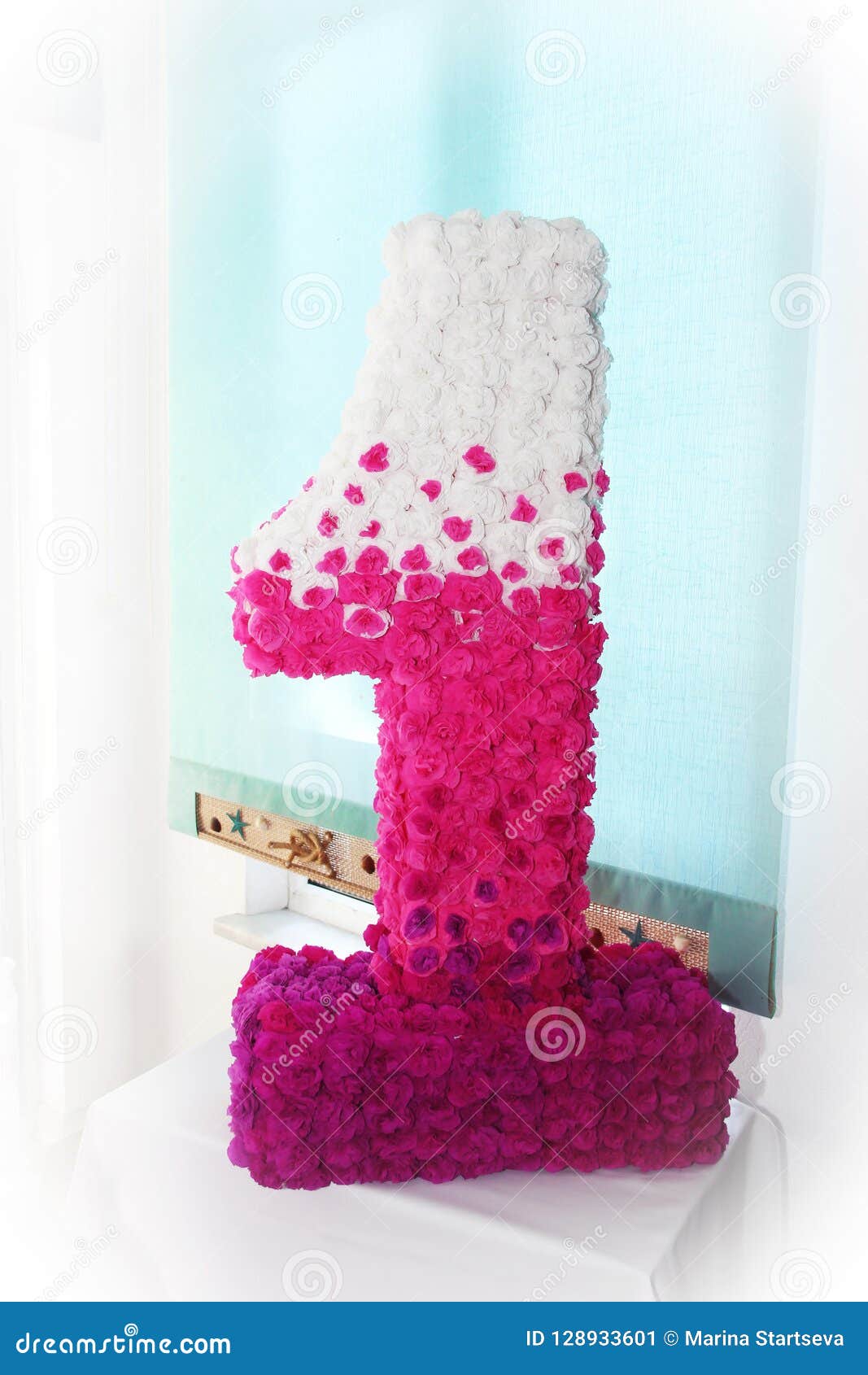 Number 1 Pink Color of Flowers for Birthday Decor Stock Image - Image