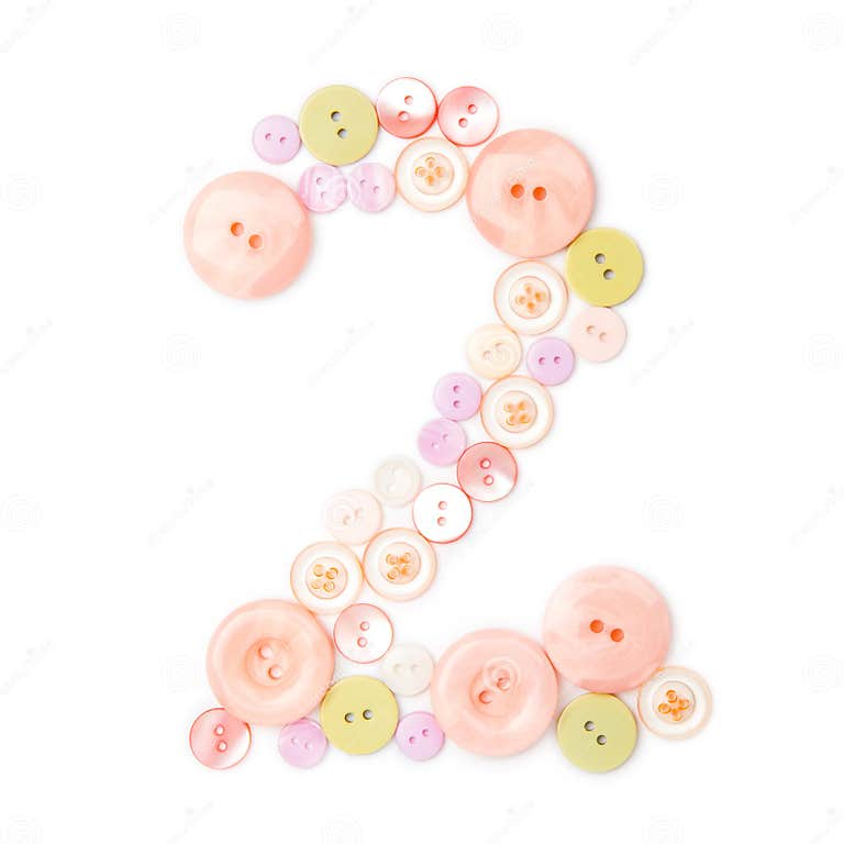 Number 2 from Pink and Green Buttons Isolated on White Stock Photo