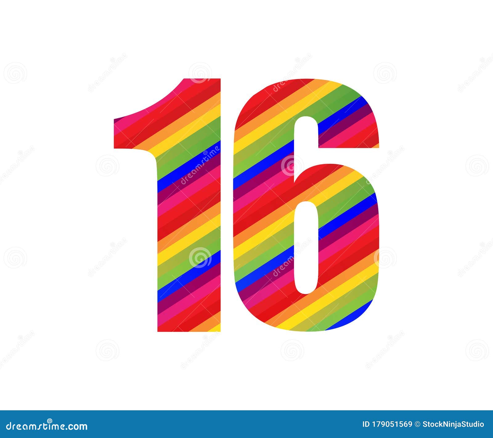 16 number rainbow style numeral digit colorful number