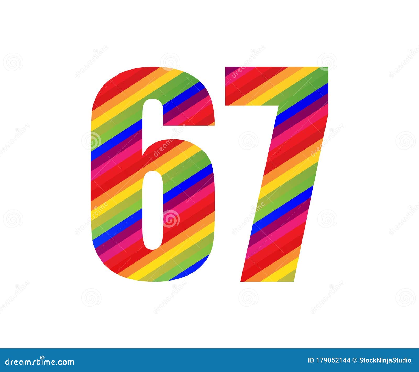 67 Number Rainbow Style Numeral Digit. Colorful Number Vector ...