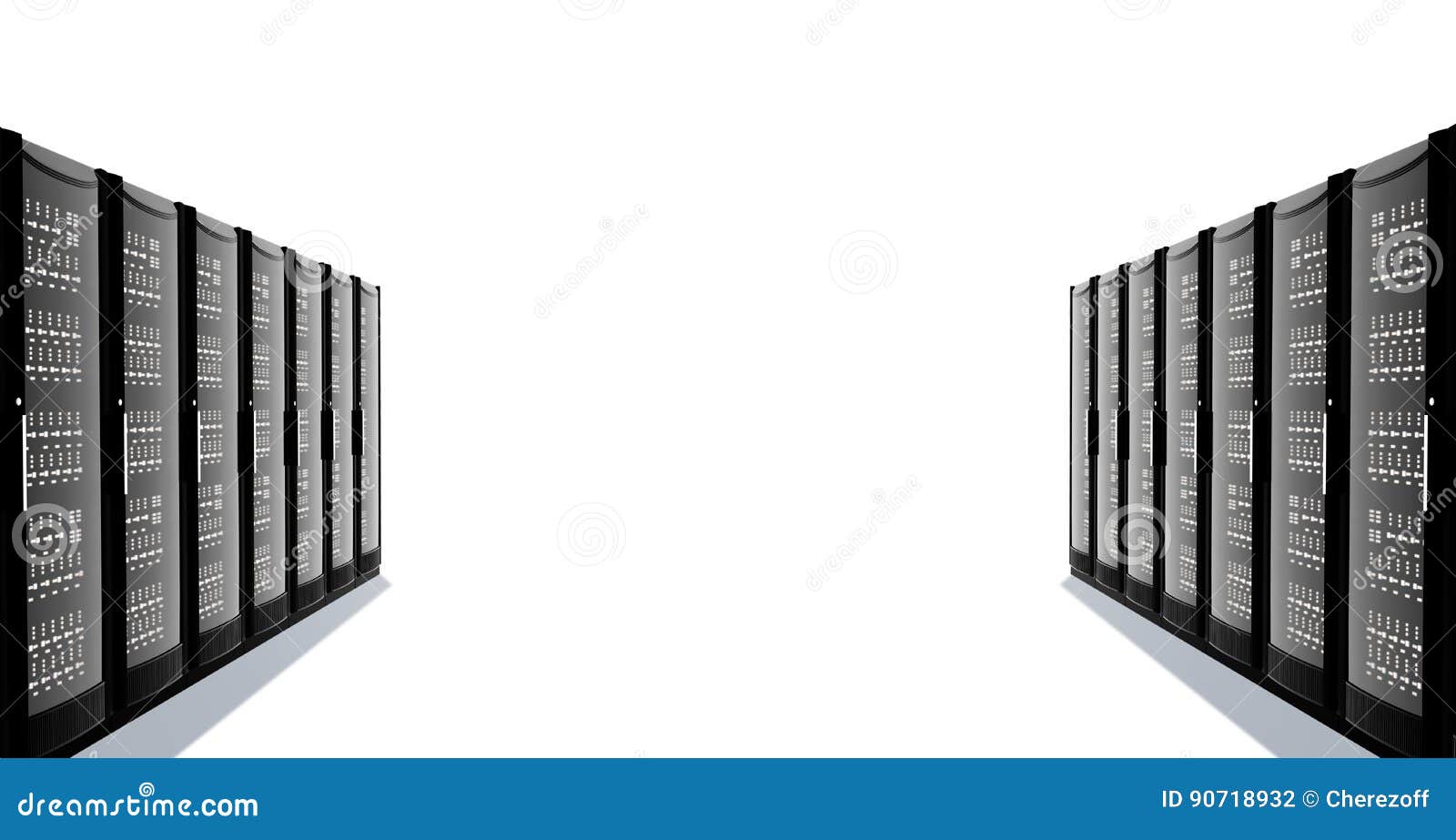 A Number of Server Racks Facing Each Other Stock Illustration