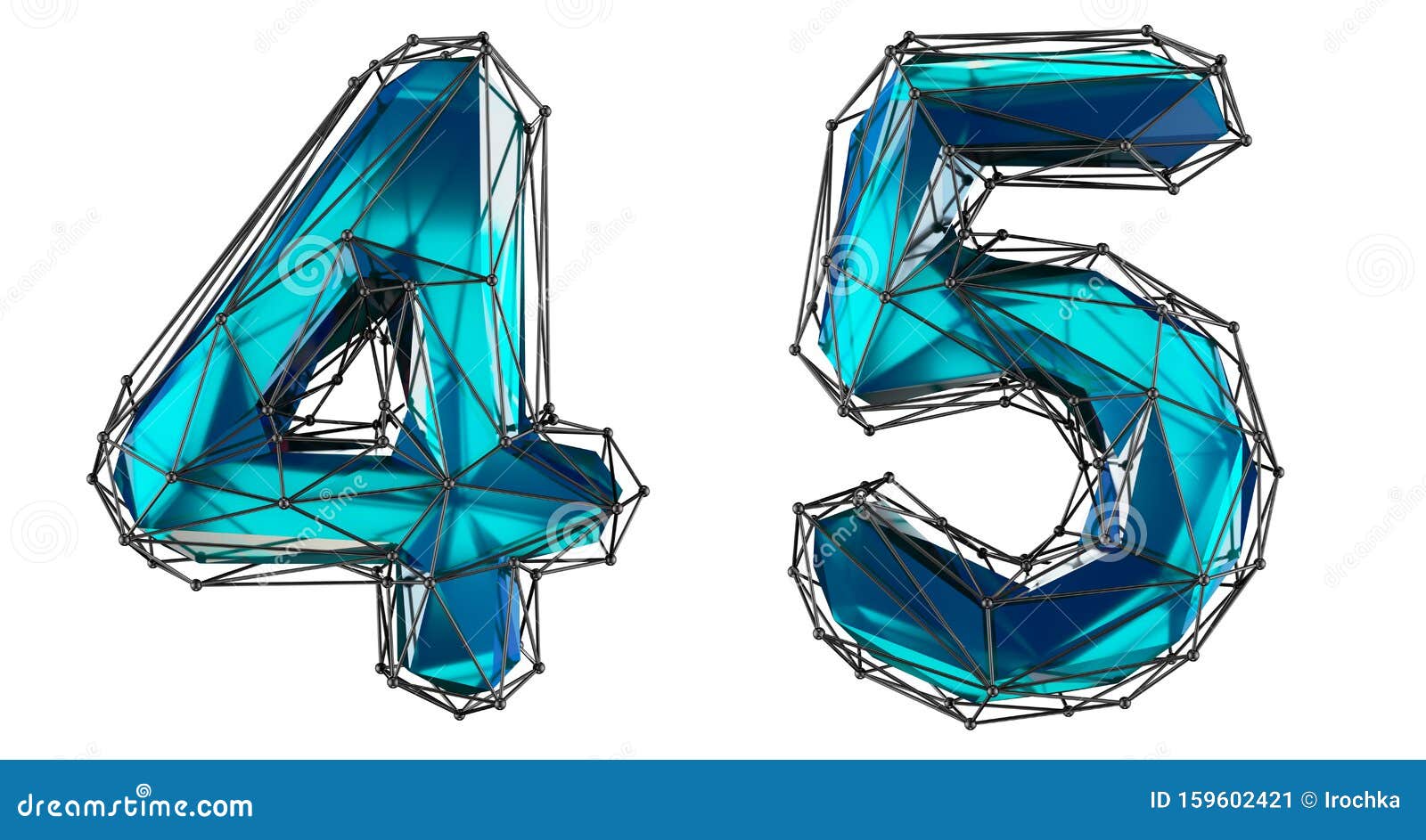 number set 4, 5 made of realistic 3d render blue color. collection of low polly style 