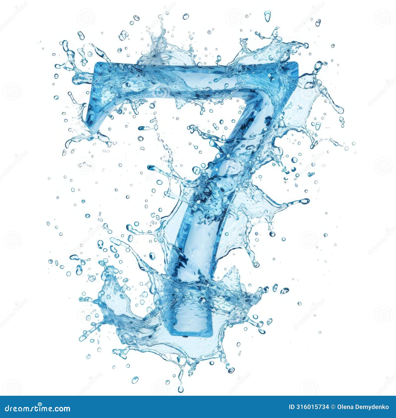 number seven on a white background. spectacular number 7 and splash of clear water.