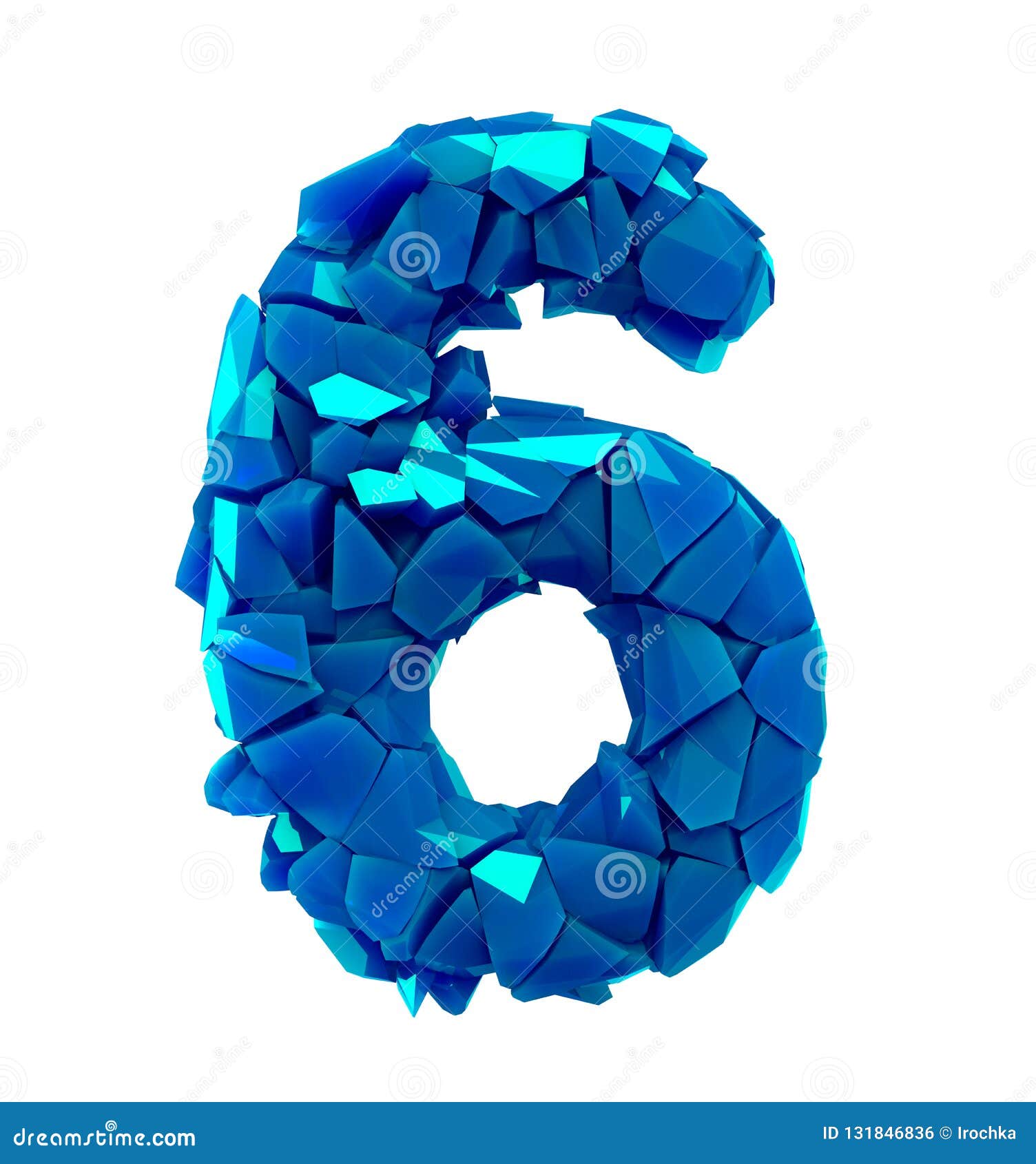 Number Six 6 Made of Broken Plastic Blue Color Isolated White