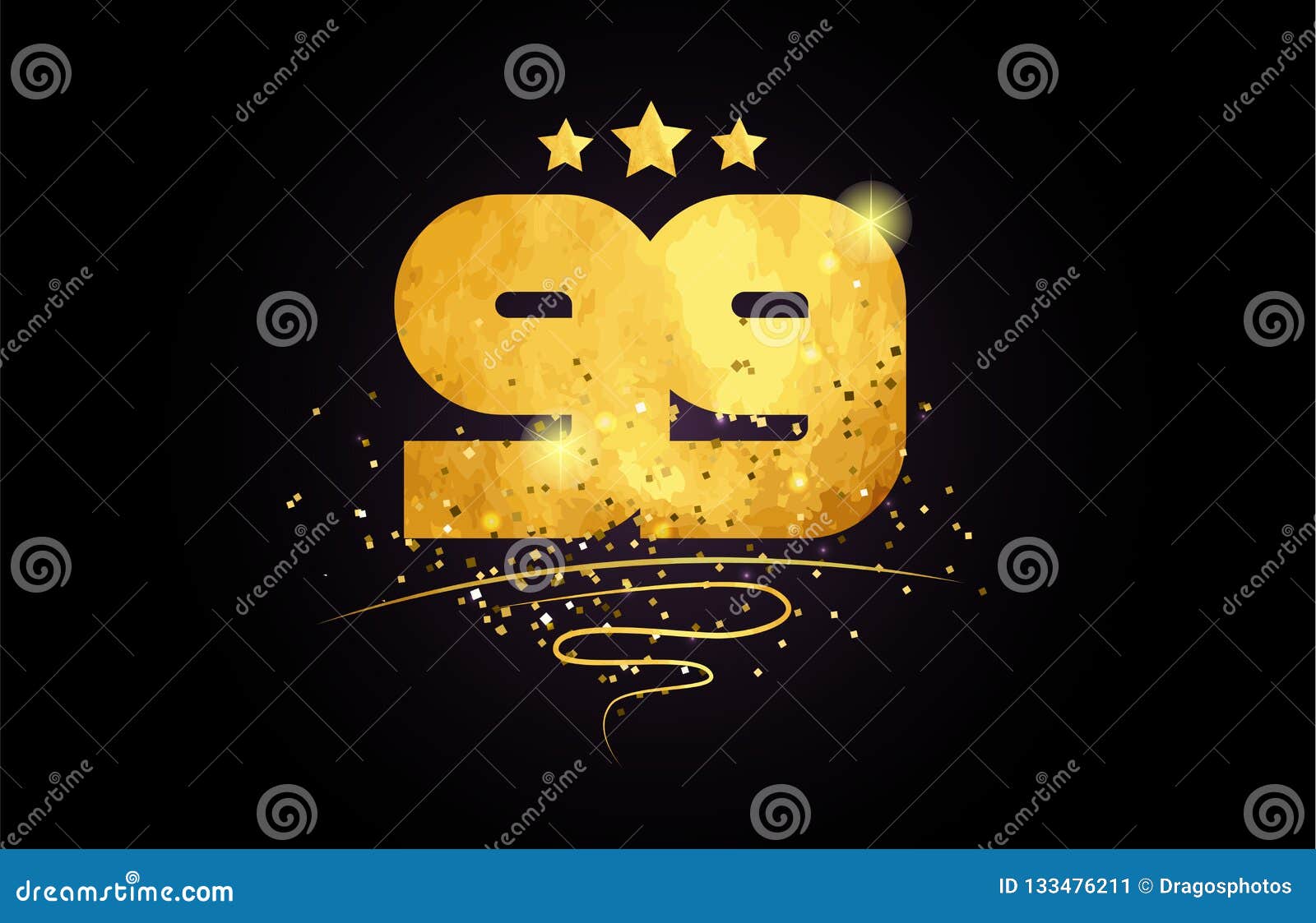 99 Number Icon Design with Golden Star and Glitter Stock Vector ...