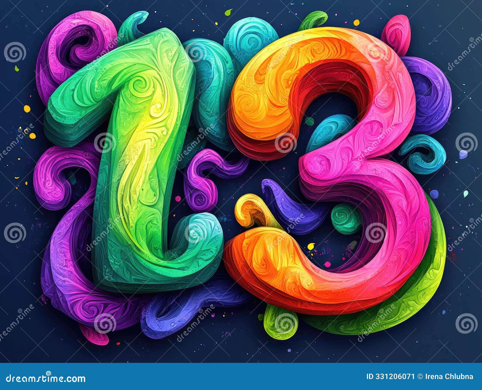 Number Thirteen Made of Colorful, Curved Shapes on a Dark Background