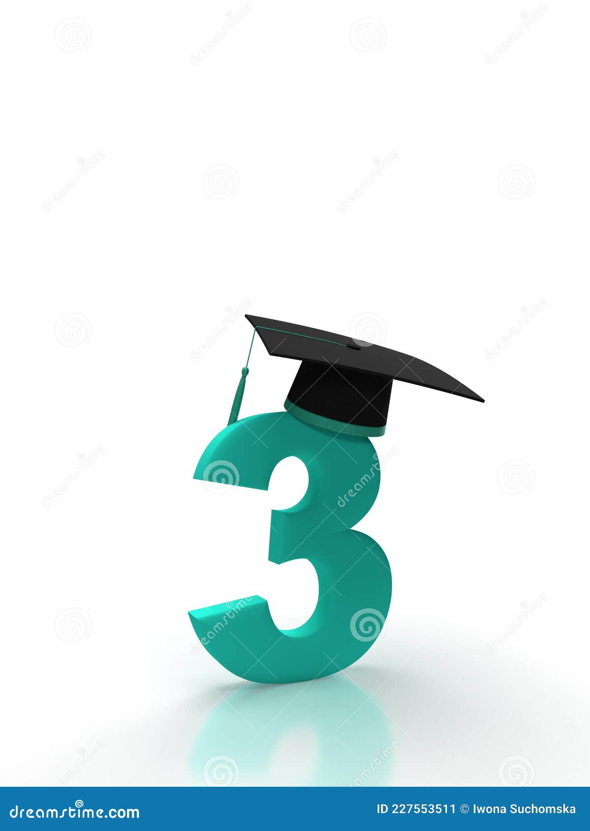 Number 3 Three with Student Cap on Isolated Background in Purple