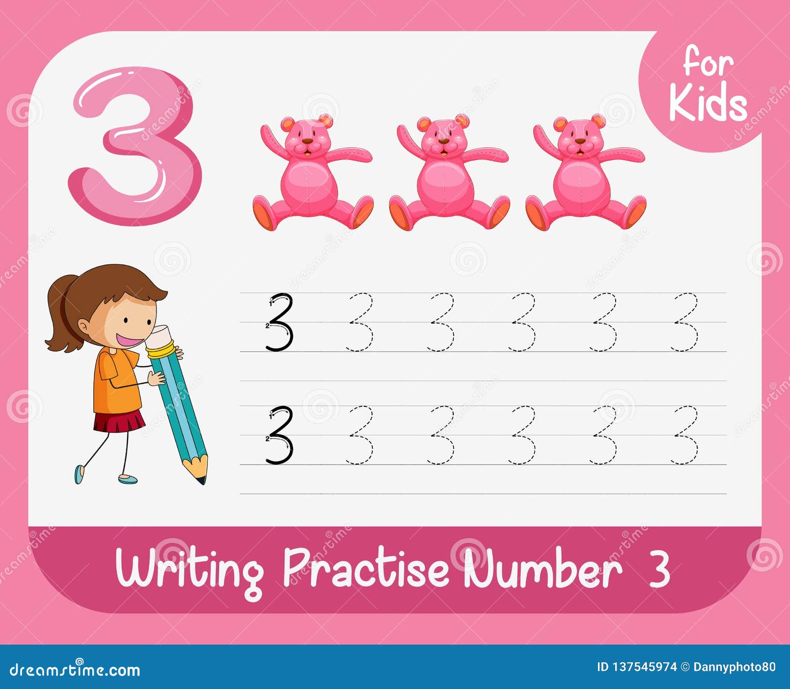 number three tracing alphabet worksheets stock vector illustration of teddy hold 137545974
