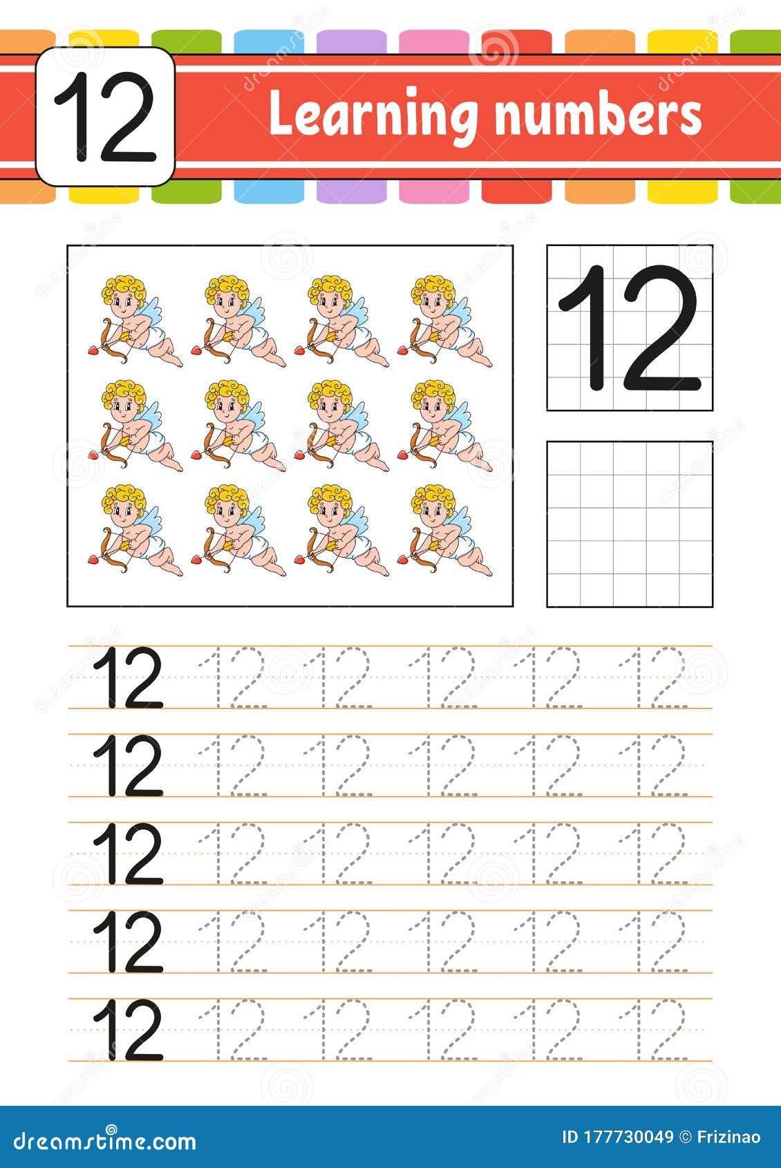 Number 12. Trace And Write. Handwriting Practice. Learning Numbers For