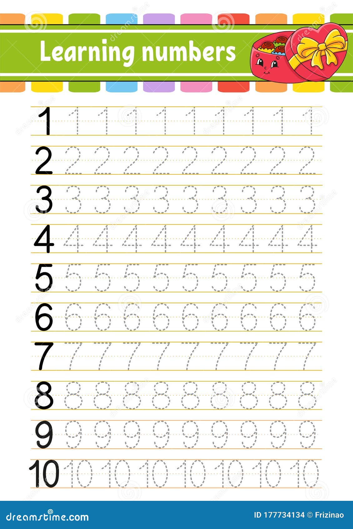 Number 1-10. Trace and Write. Handwriting Practice. Learning Numbers