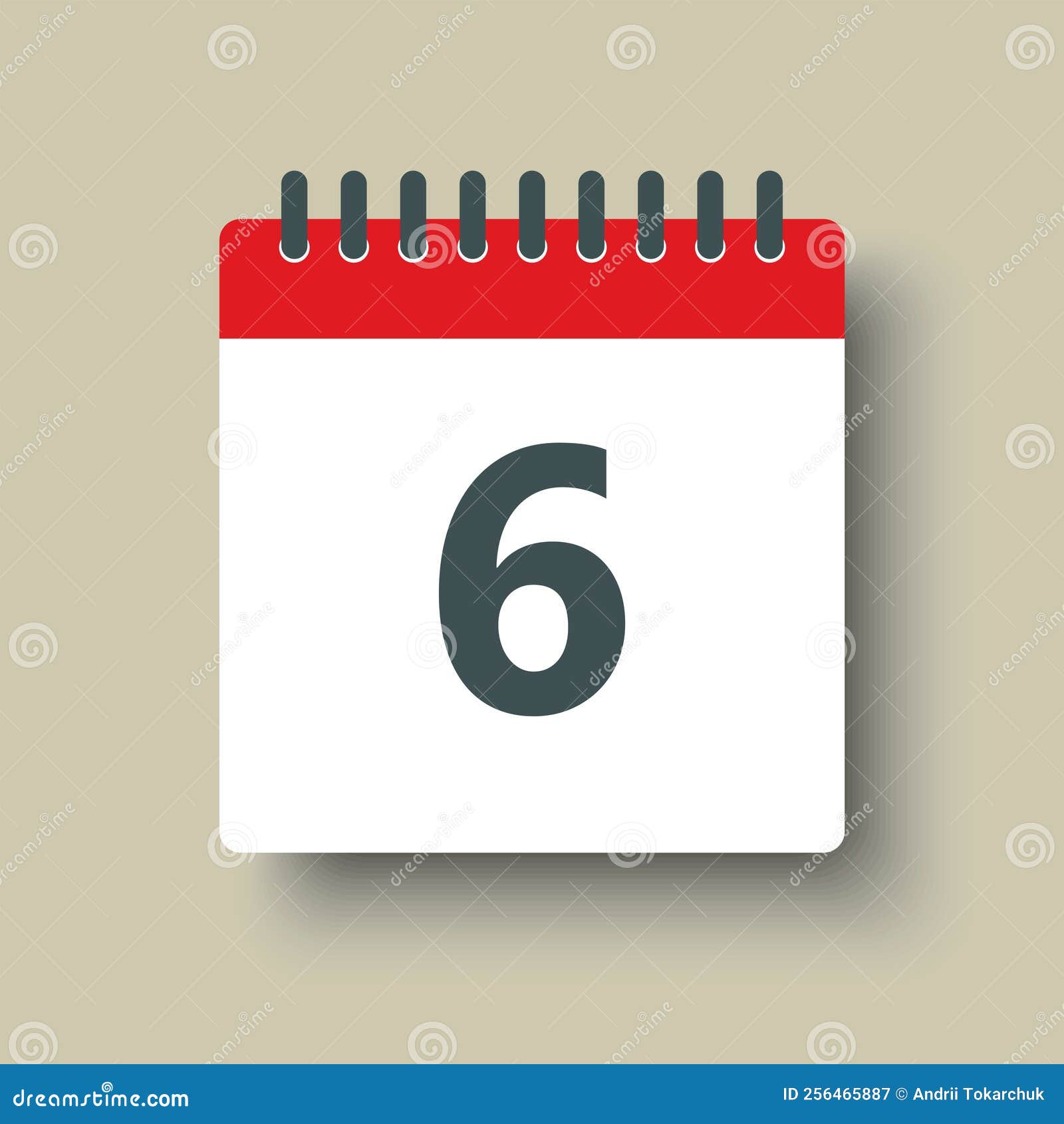  icon calendar day number 6, 6th day month