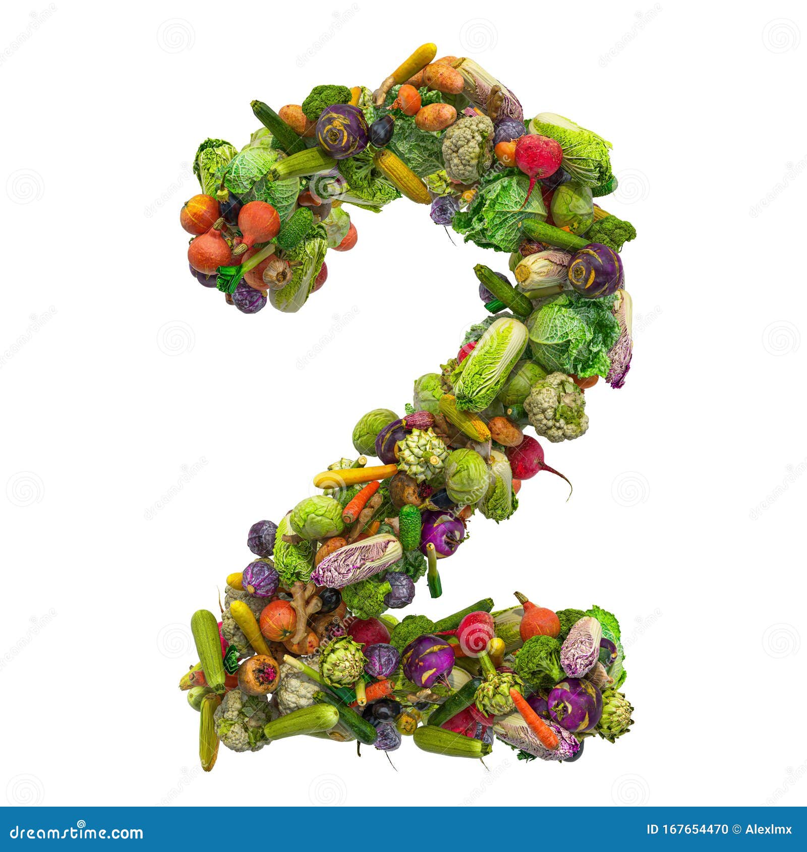 Number 2 from Vegetables, 3D Rendering Stock Illustration