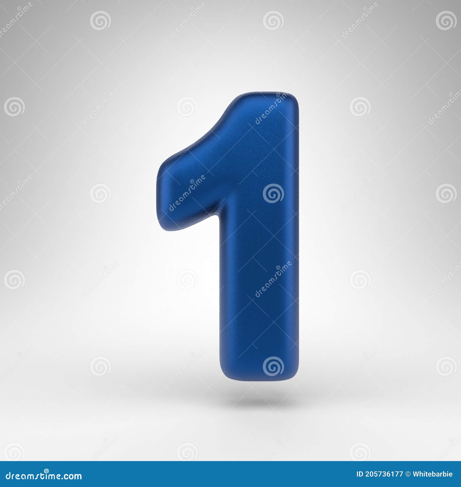 Number 1 on White Background. Anodized Blue 3D Number with Matte