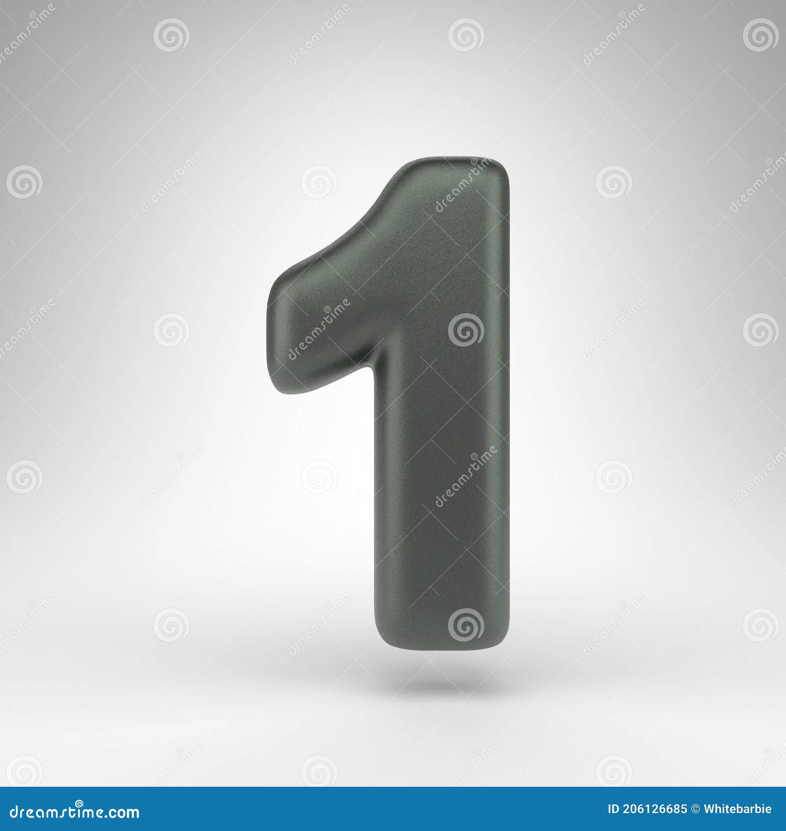 Number 1 on White Background. Anodized Green 3D Number with Matte