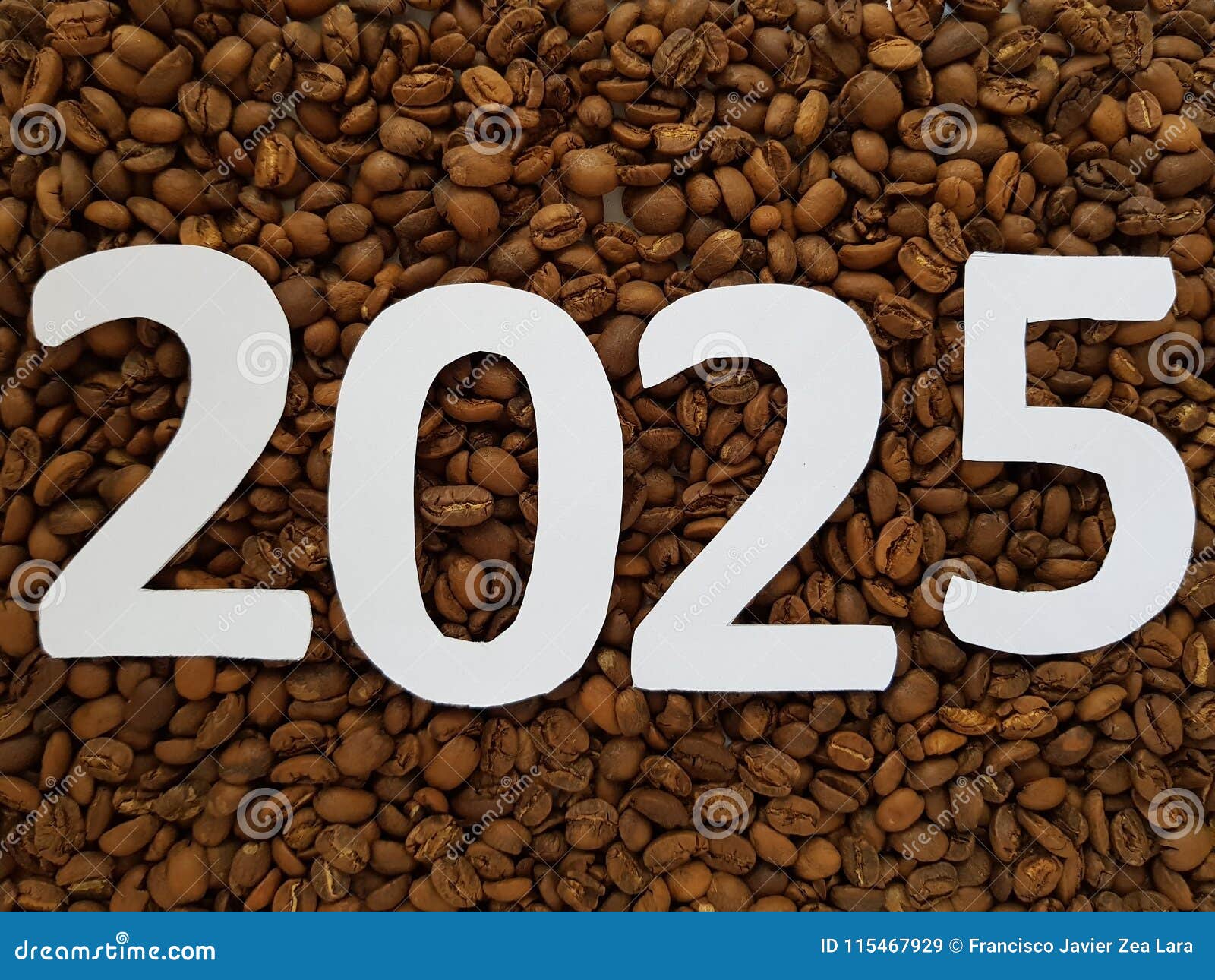 Number 2025 in White with Roasted Coffee Beans Background Stock Image Image of beverages, 2025