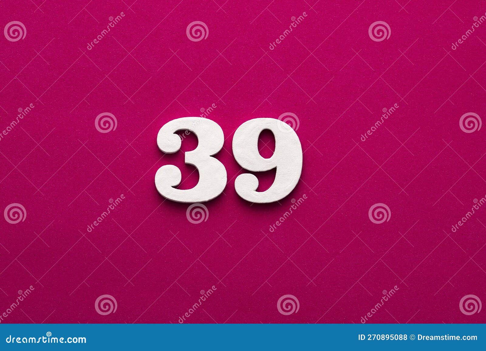 number 39 - white wooden number on rhodamine red background