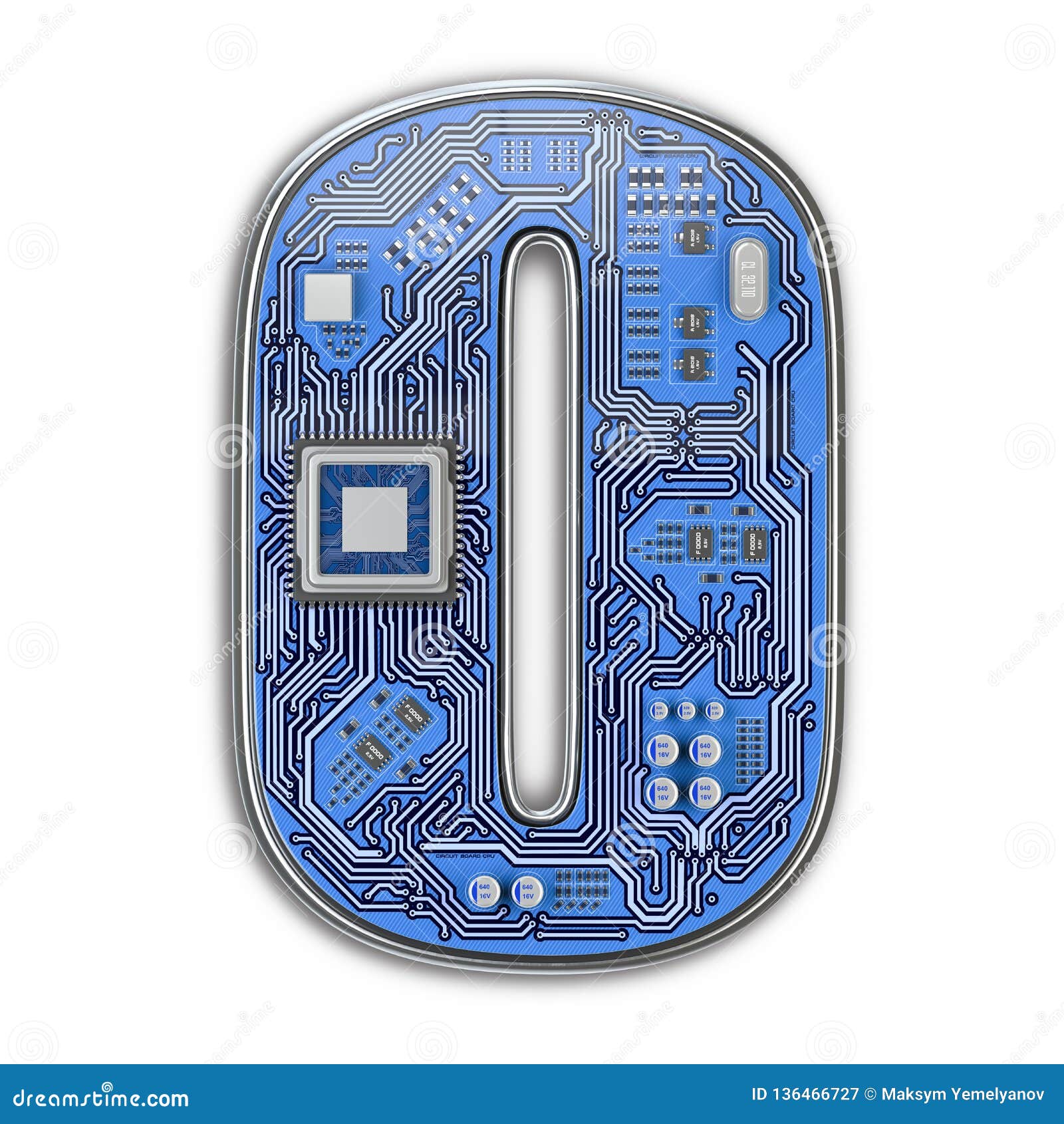Number 0 Zero, Alphabet in Circuit Board Style. Digital Hi-tech Letter ...