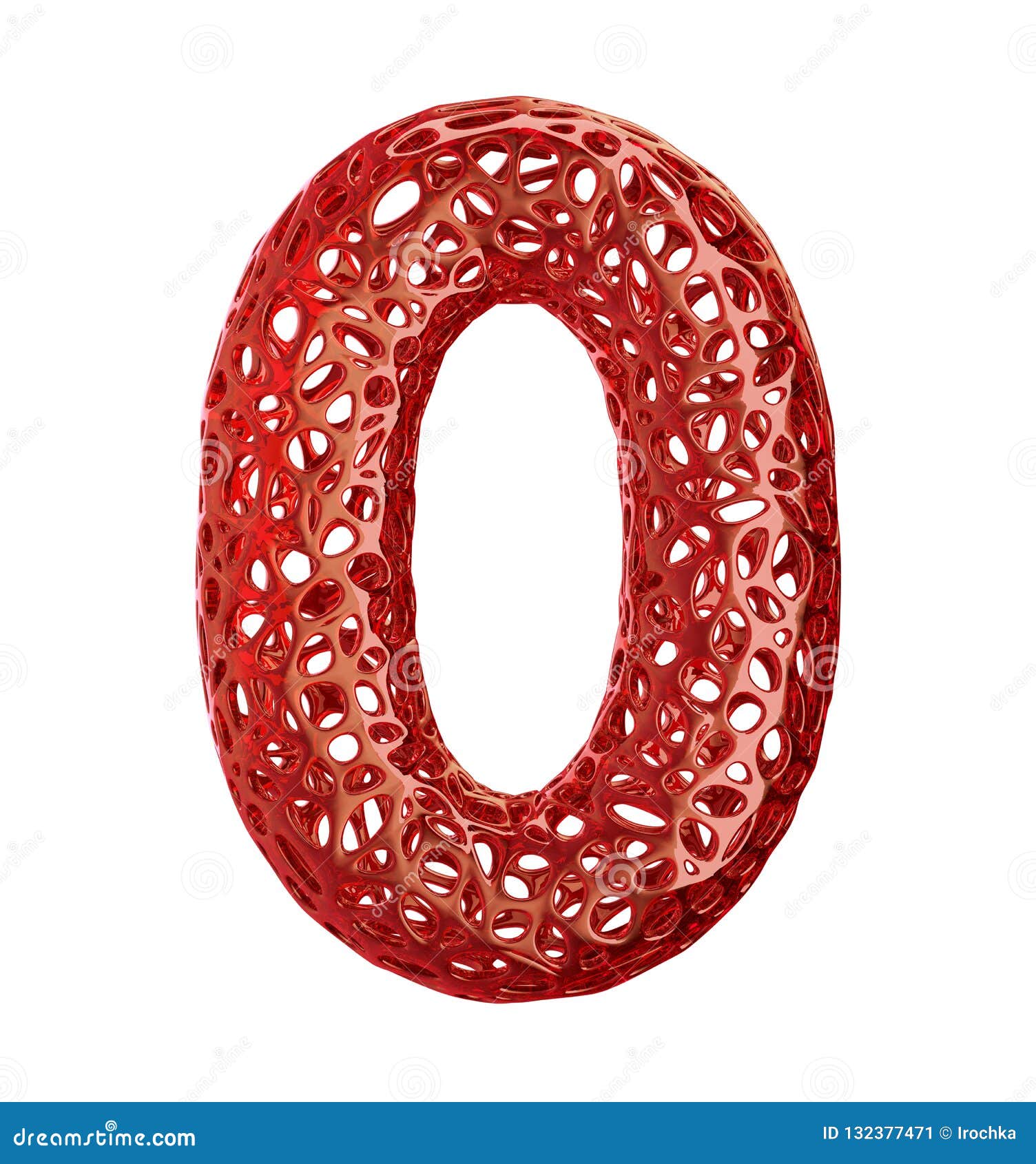 Number 0 Zero Made of Red Plastic with Abstract Holes Isolated on White ...