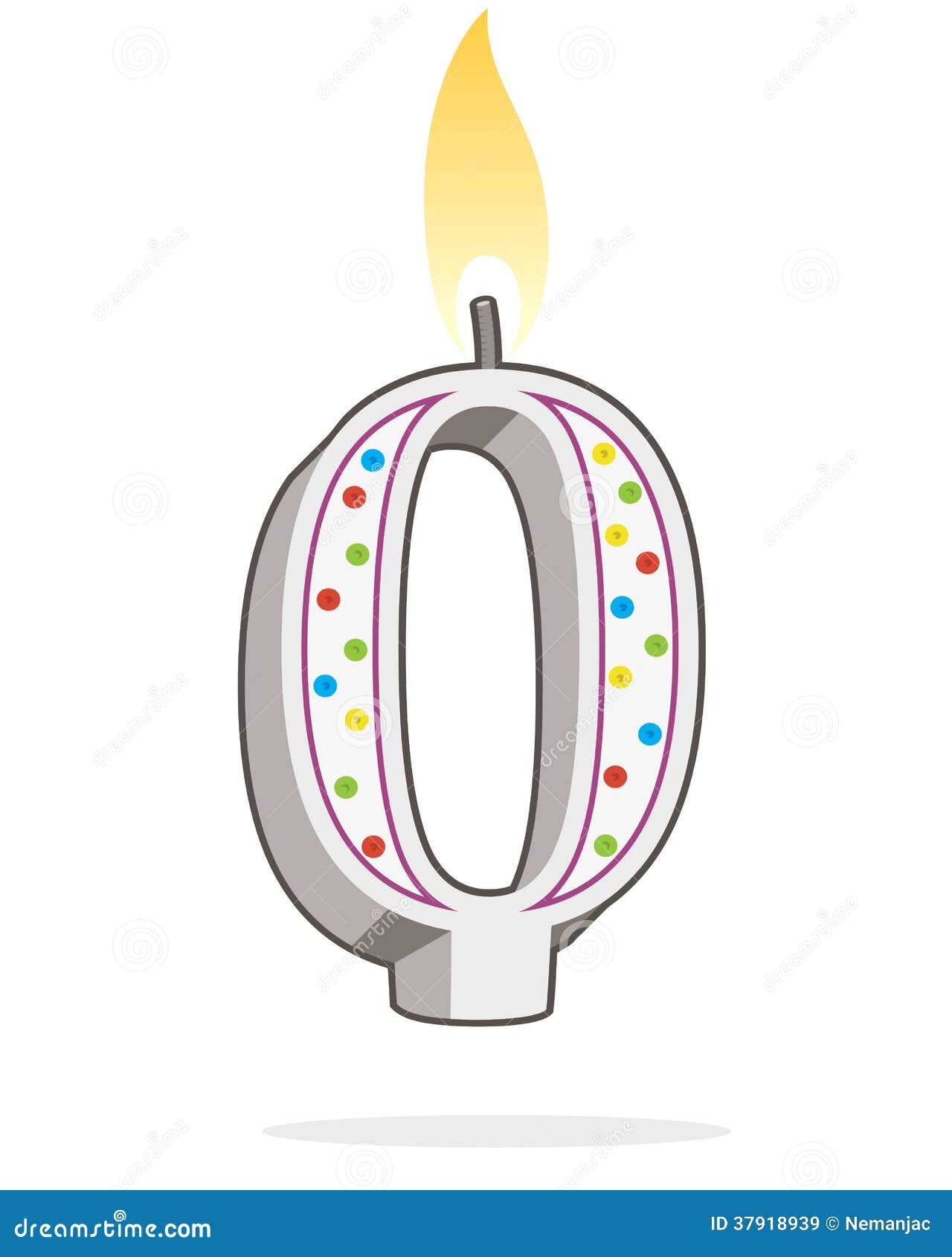 Number Zero Shaped Lit Birthday Candle Stock Illustration