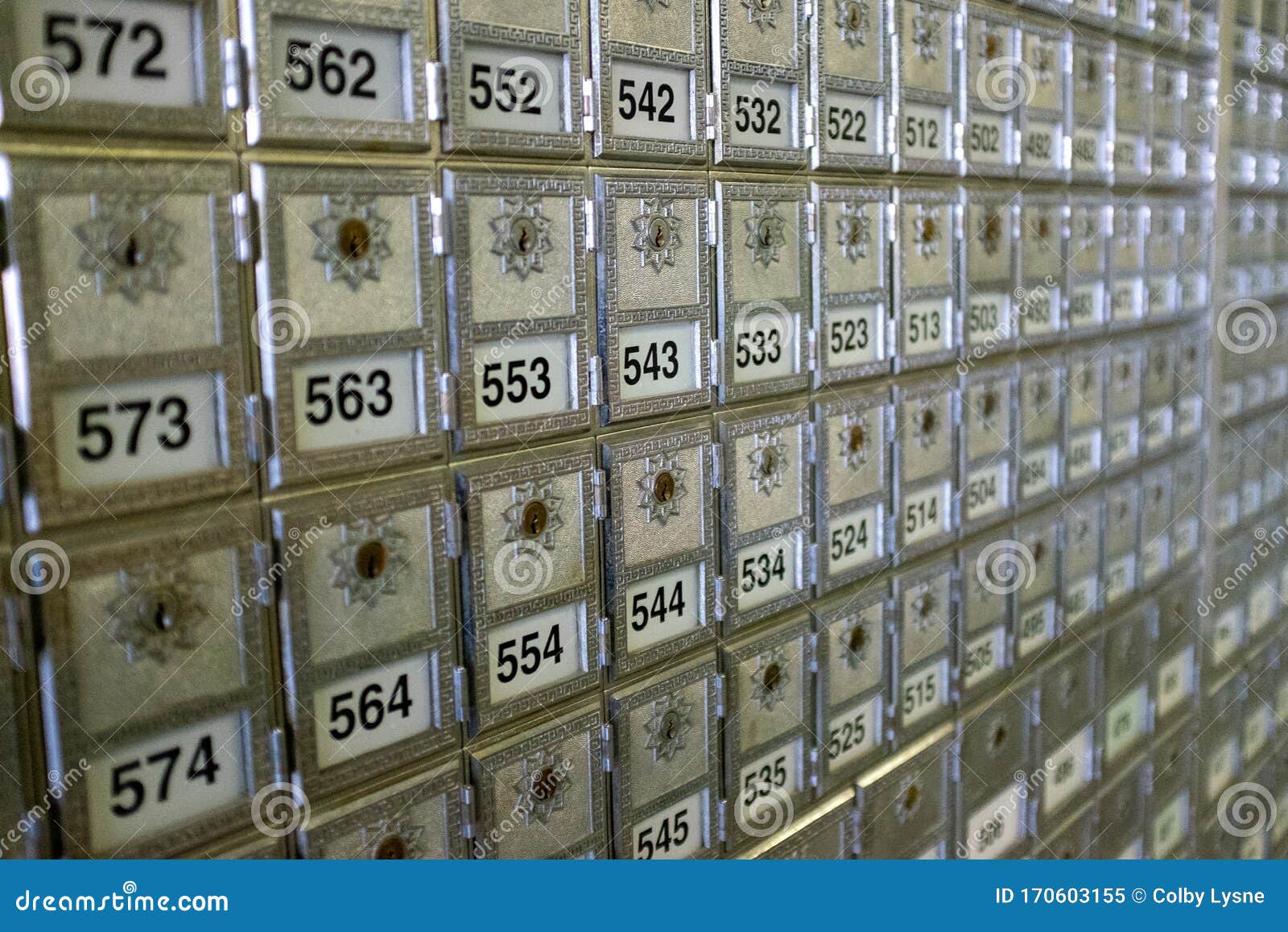 Numbered Vintage Mail Boxes in a Post Office Stock Image - Image