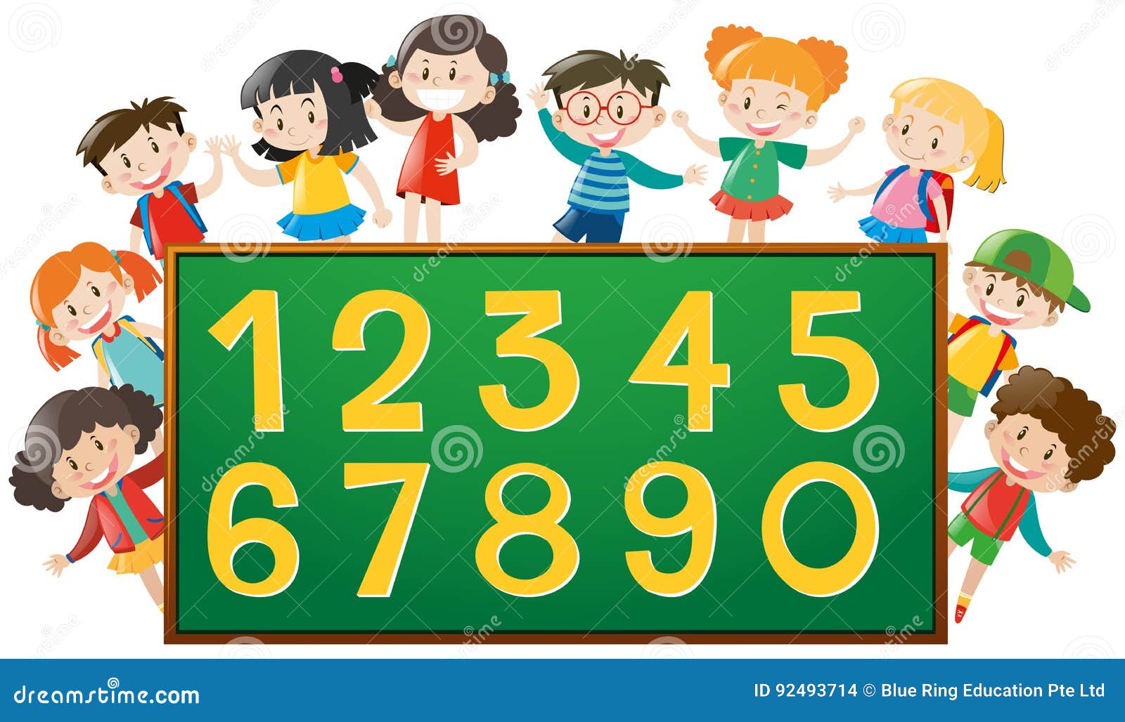 Numbers On Board And Many Children Stock Vector Illustration Of