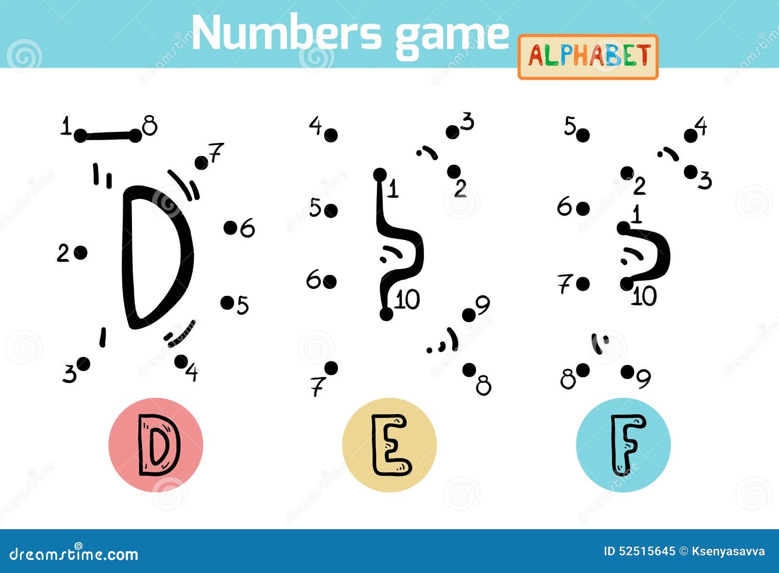 Numbers Game (Alphabet) Letters D, E, F Stock Vector Illustration of