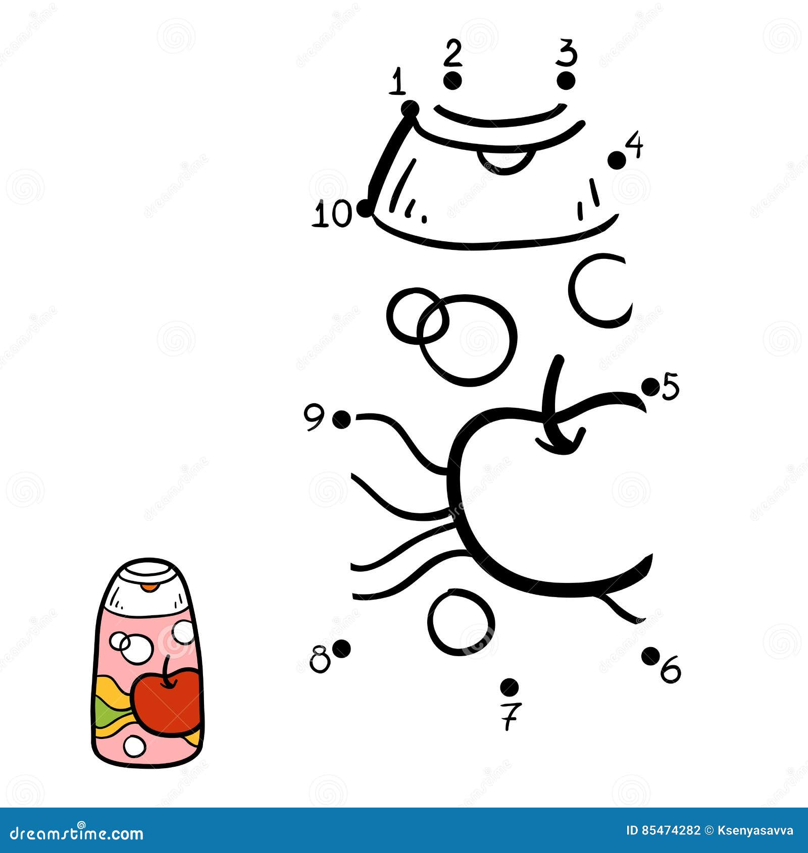 Numbers Game for Children, Shampoo Bottle Stock Vector Illustration