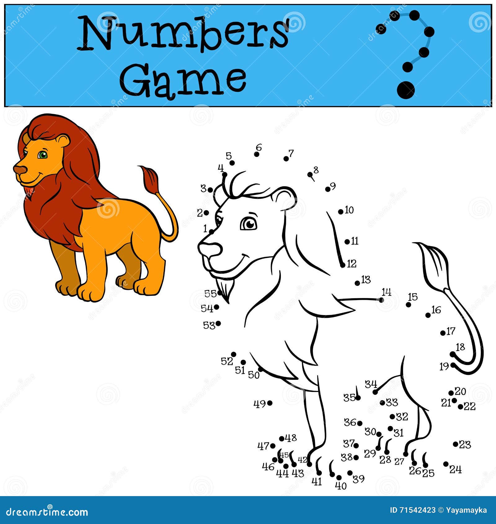 numbers game. cute beautiful lion king.