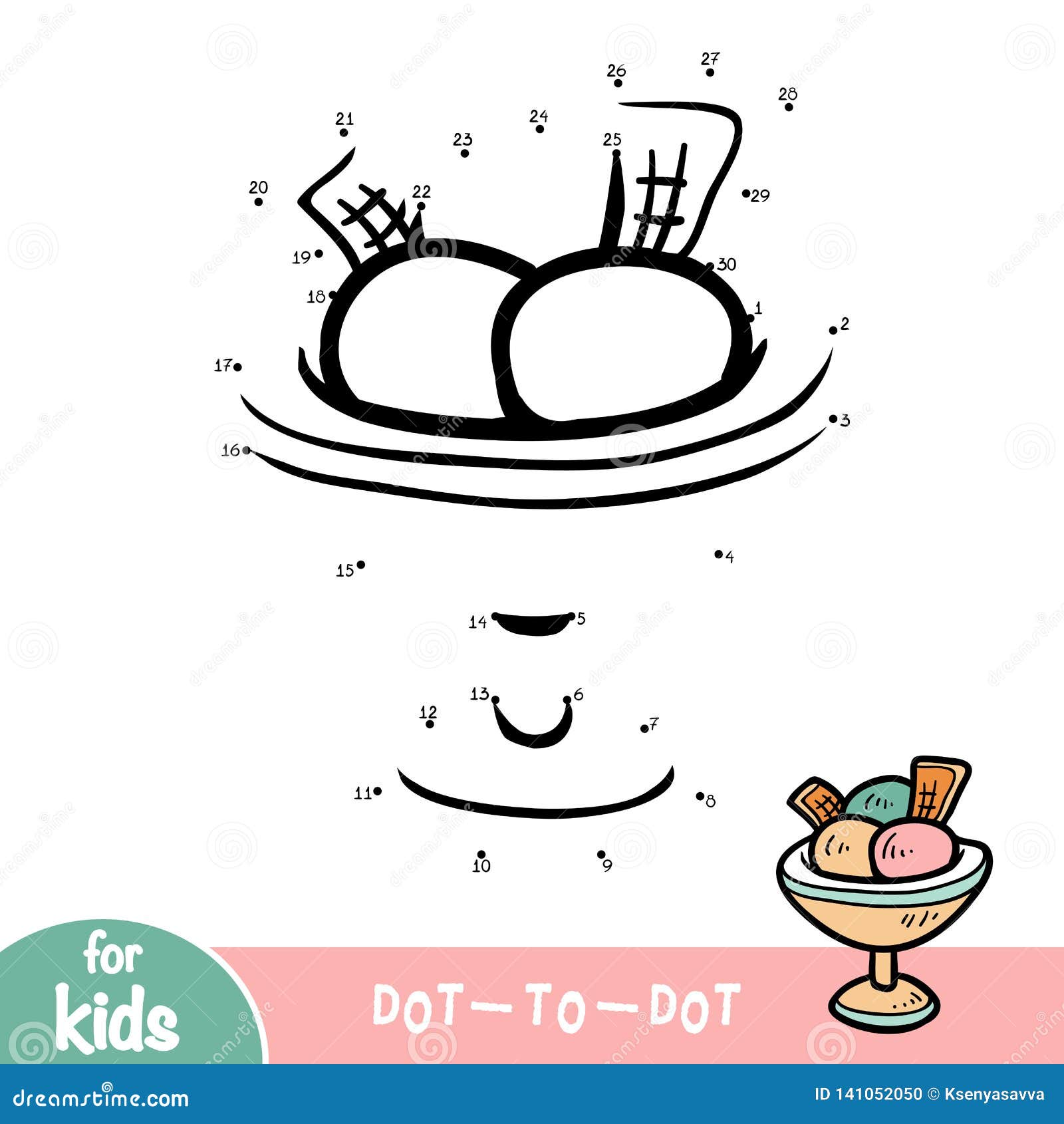 Numbers Game, Dot To Dot Game for Children, Ice Cream in Bowl Stock
