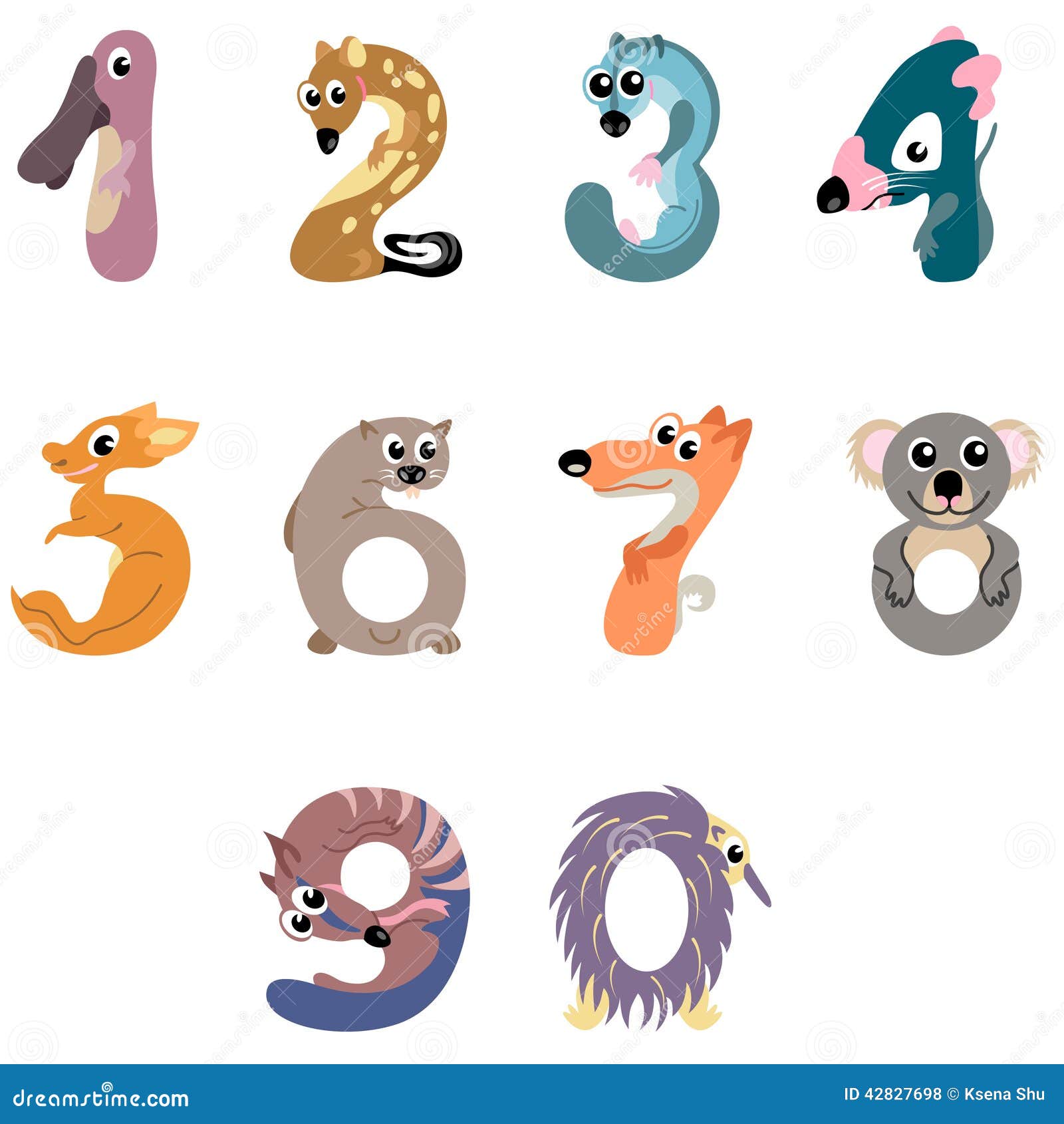 Numbers Like Australian Animals Vector Illustration