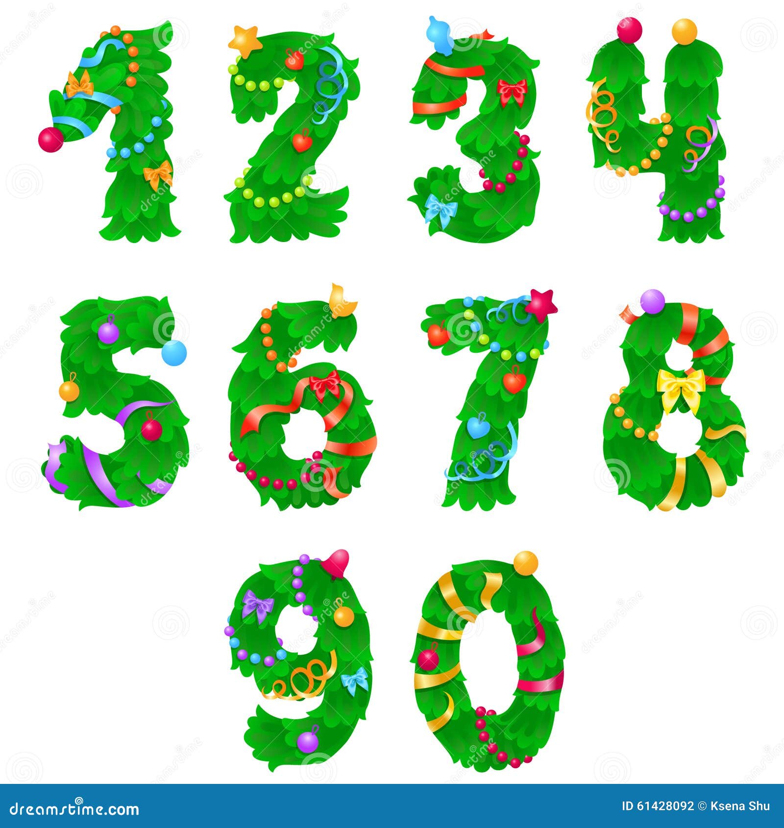 Numbers From One To Zero Like Christmas Tree With Ribbons And Garlands Stock Vector ...