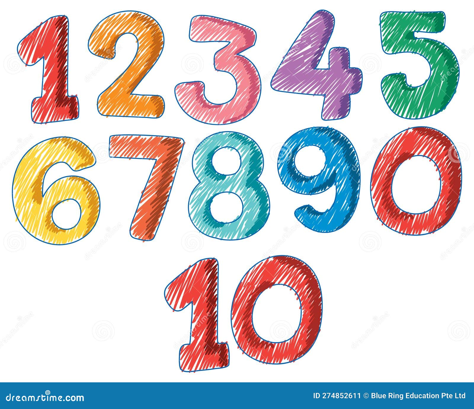Numbers in Pencil Colour Sketch Simple Style Stock Vector Illustration of mathematics, pencil