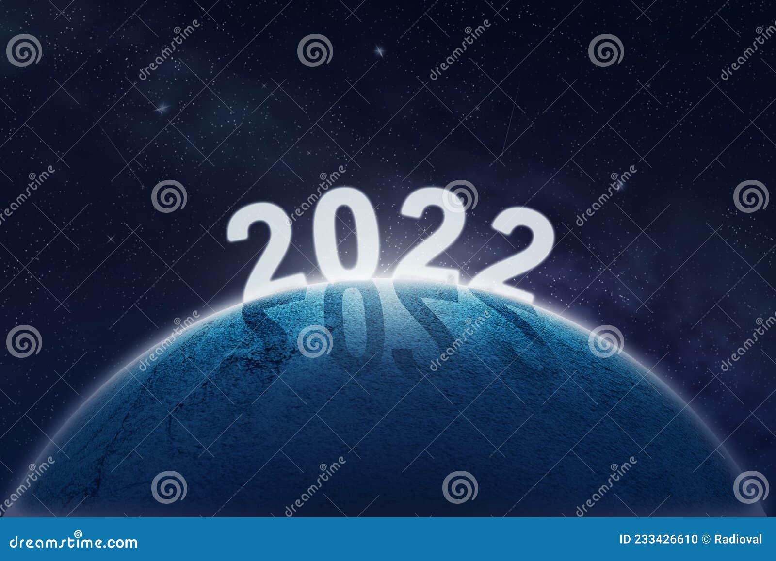 2022, Numbers on the Planet in Space. New Year Concept. Abstract ...