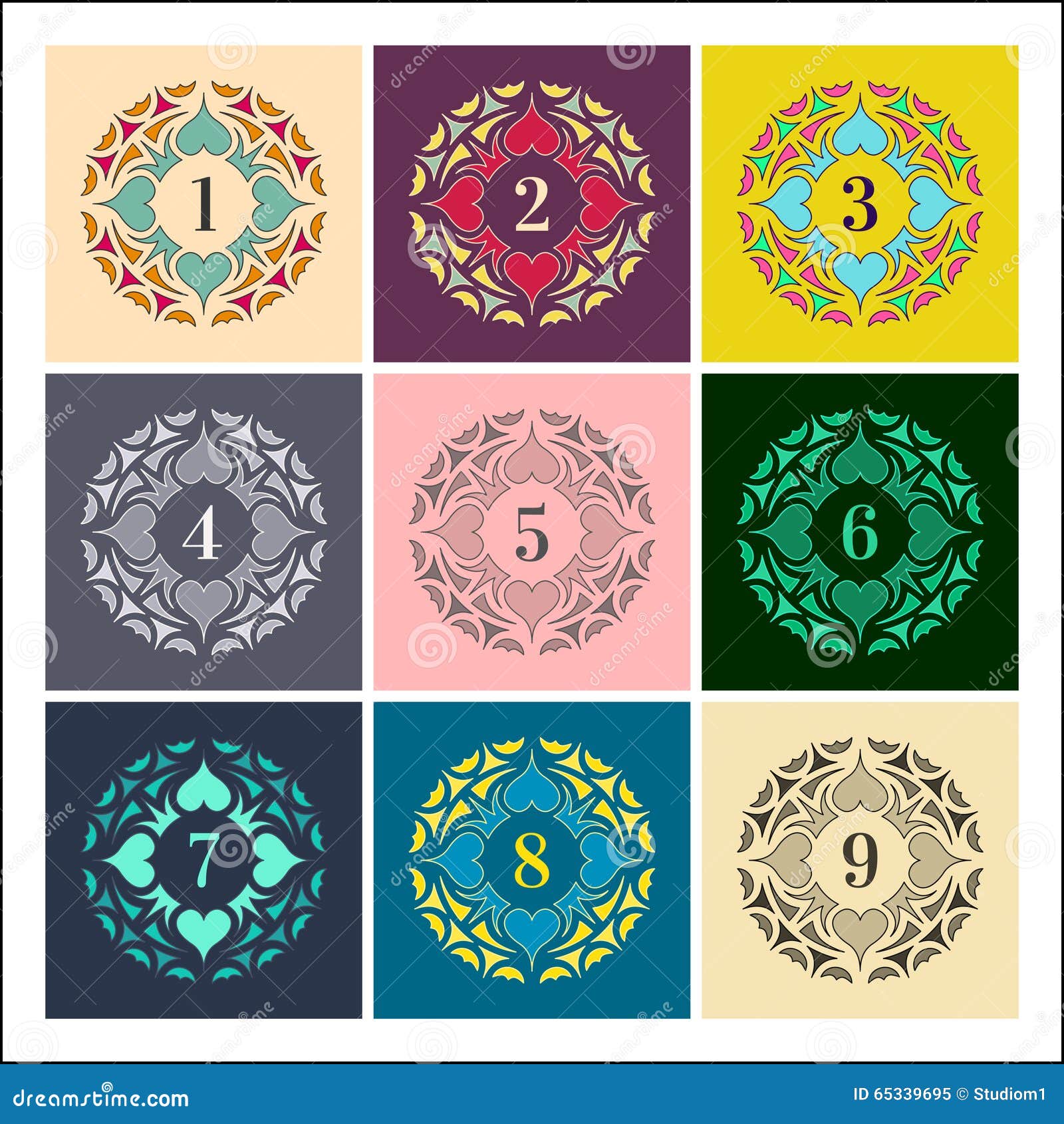 Download Numbers Set. Colorful Frames In Linear Style. Mandalas ...