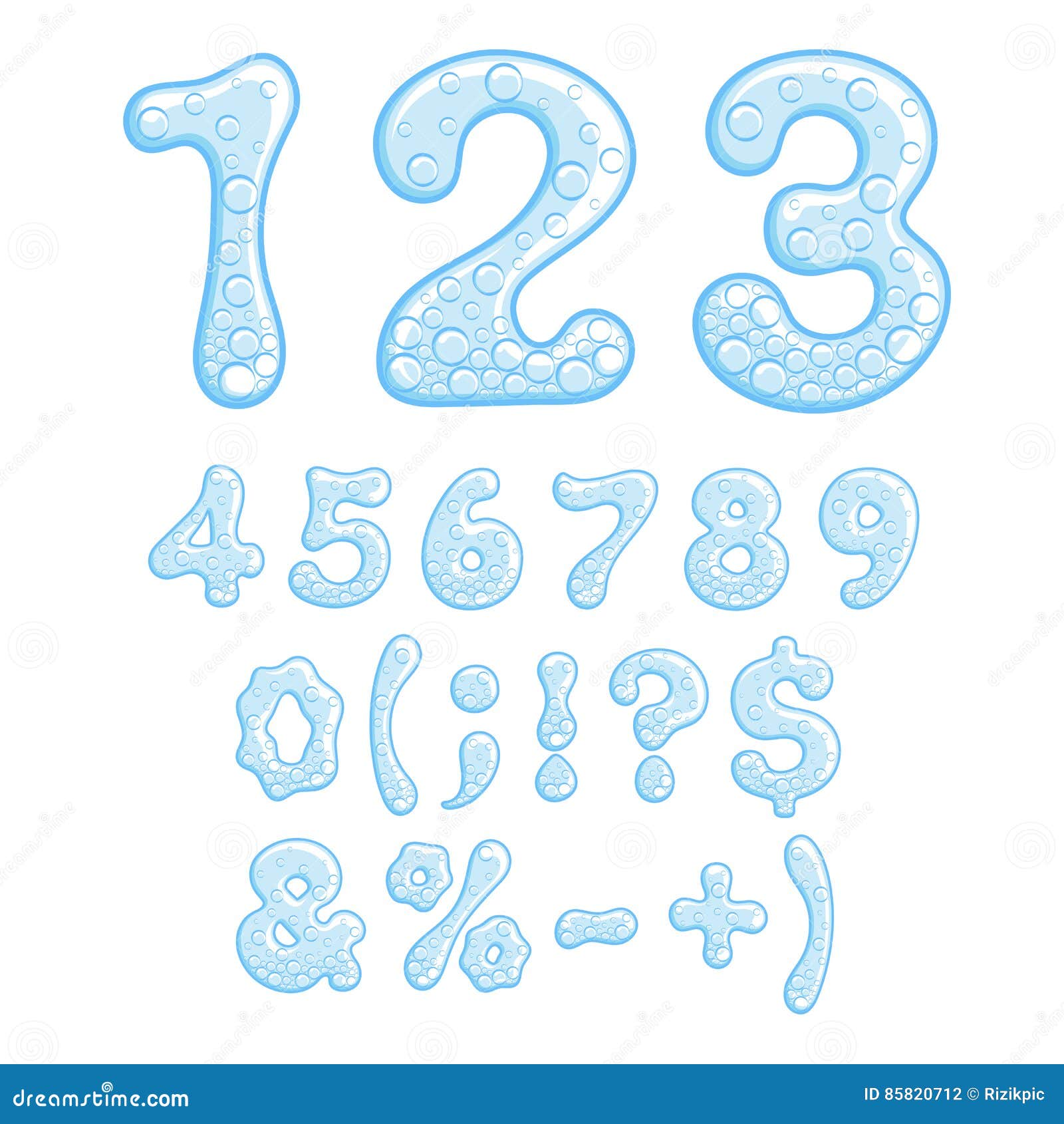 Numbers and Symbols of Sparkling Water. Stock Vector Illustration of blue, mineral 85820712