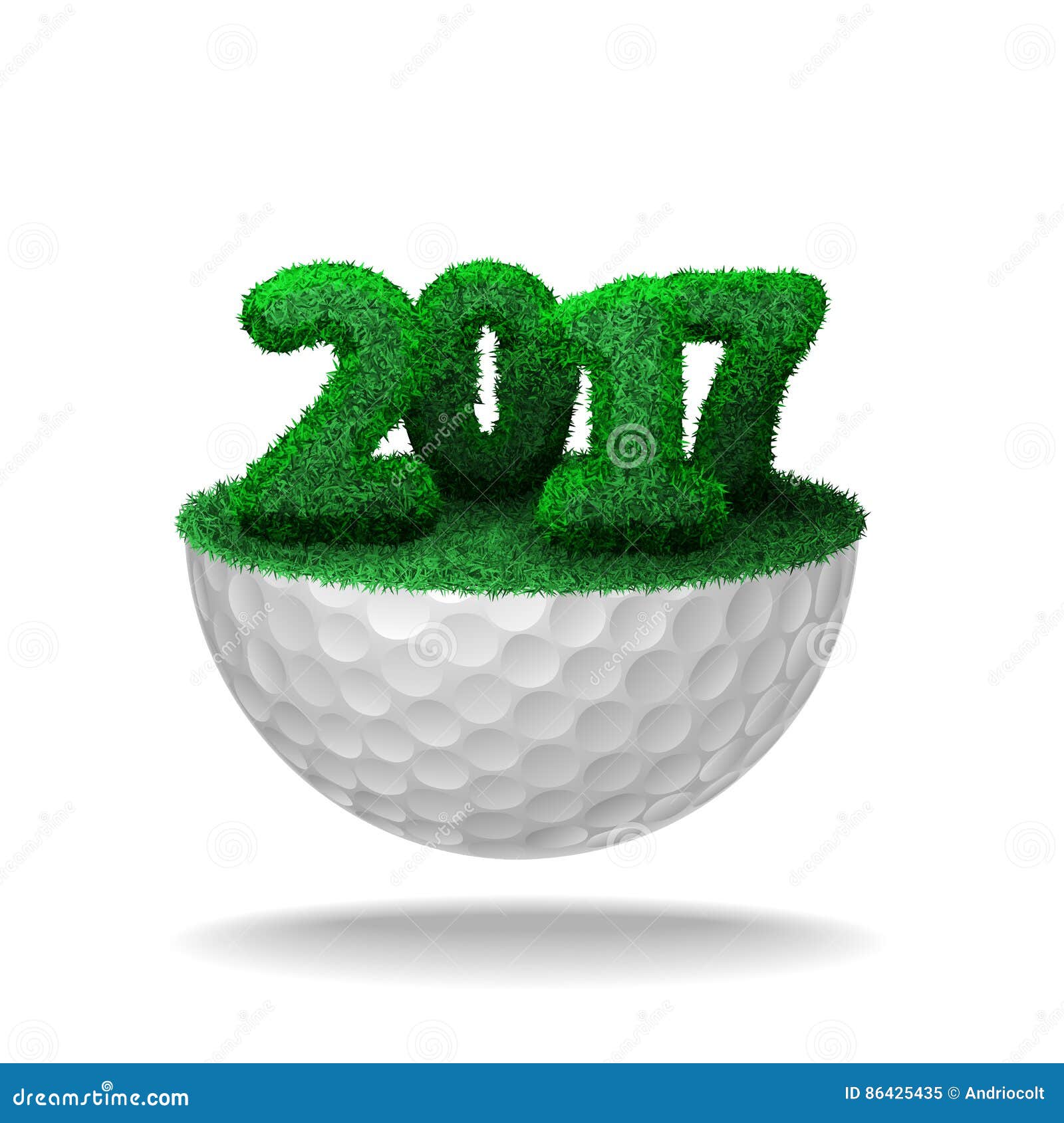 Numbers of 2017 Textured with Grass on Half Golf Ball Stock Vector