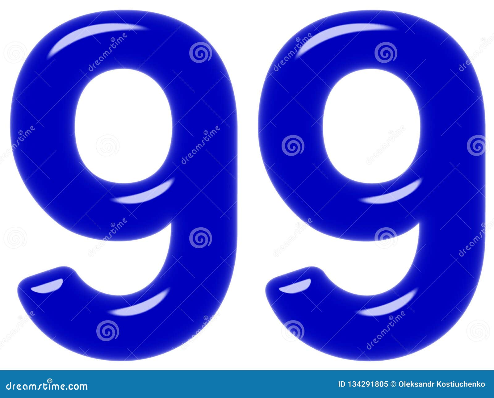 Numeral 99, Nine, Isolated on White Background, 3d Render Stock