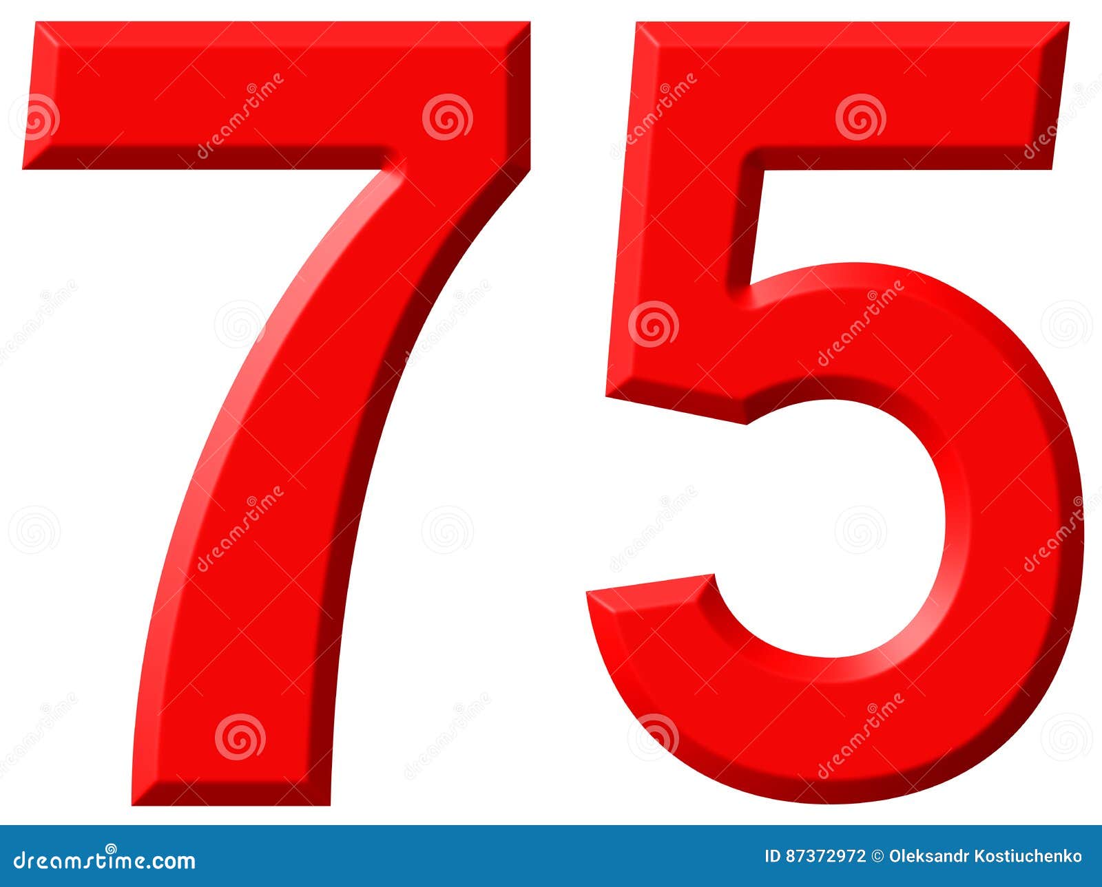 Numeral 75, Seventy Five, Isolated on White Background, 3d Stock