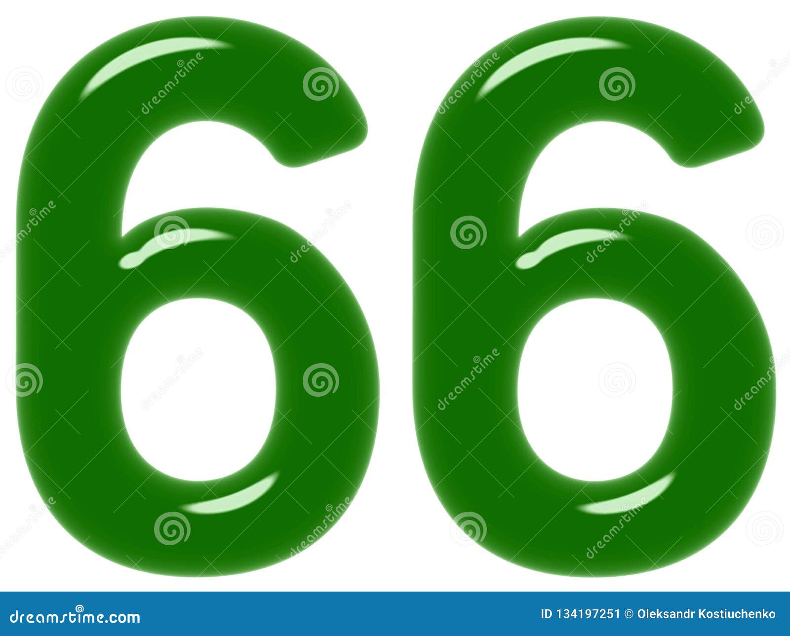 Numeral 66, Sixty Six, Isolated on White Background, 3d Render Stock