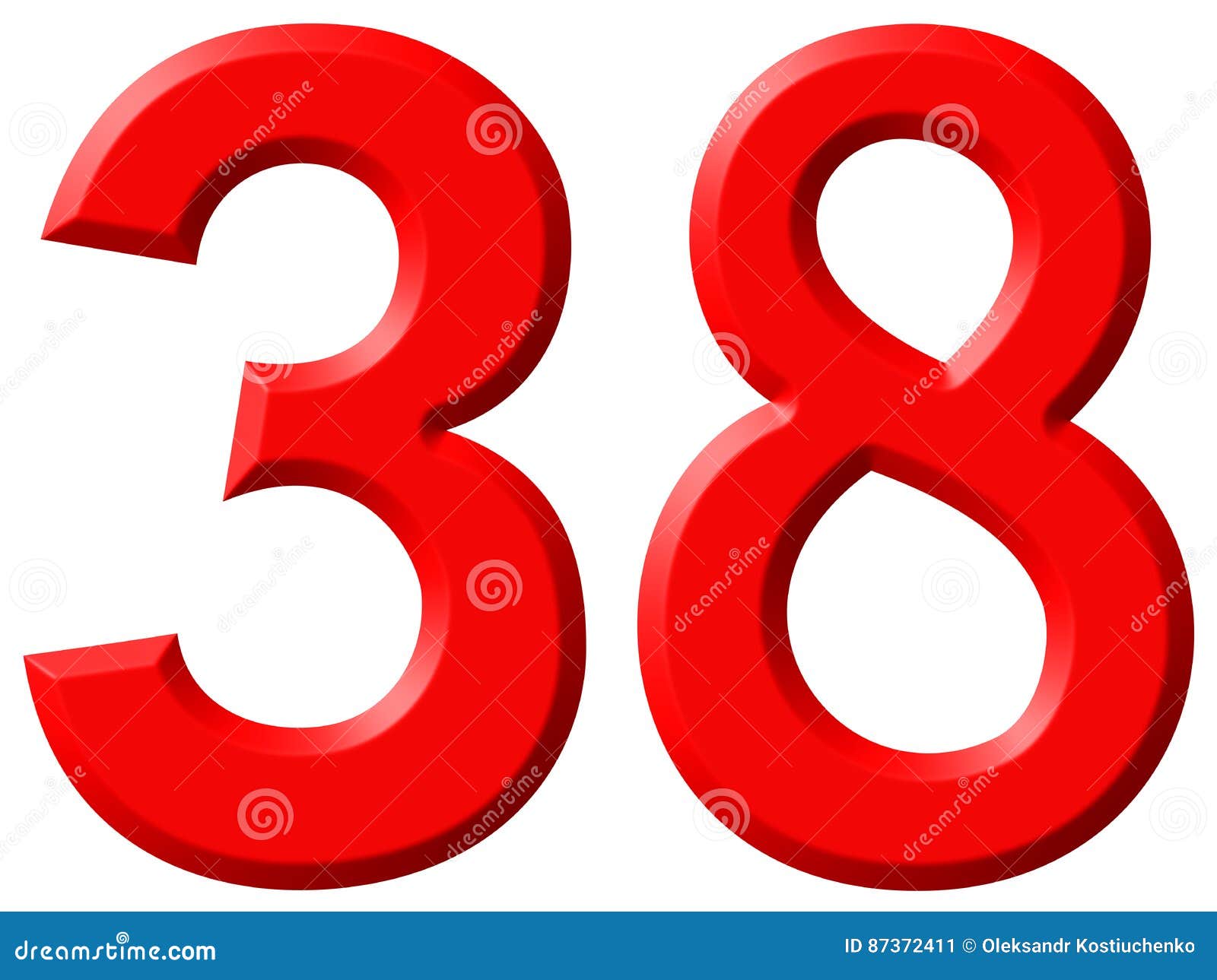 Numeral 38, Thirty Eight, Isolated on White Background, 3d Stock