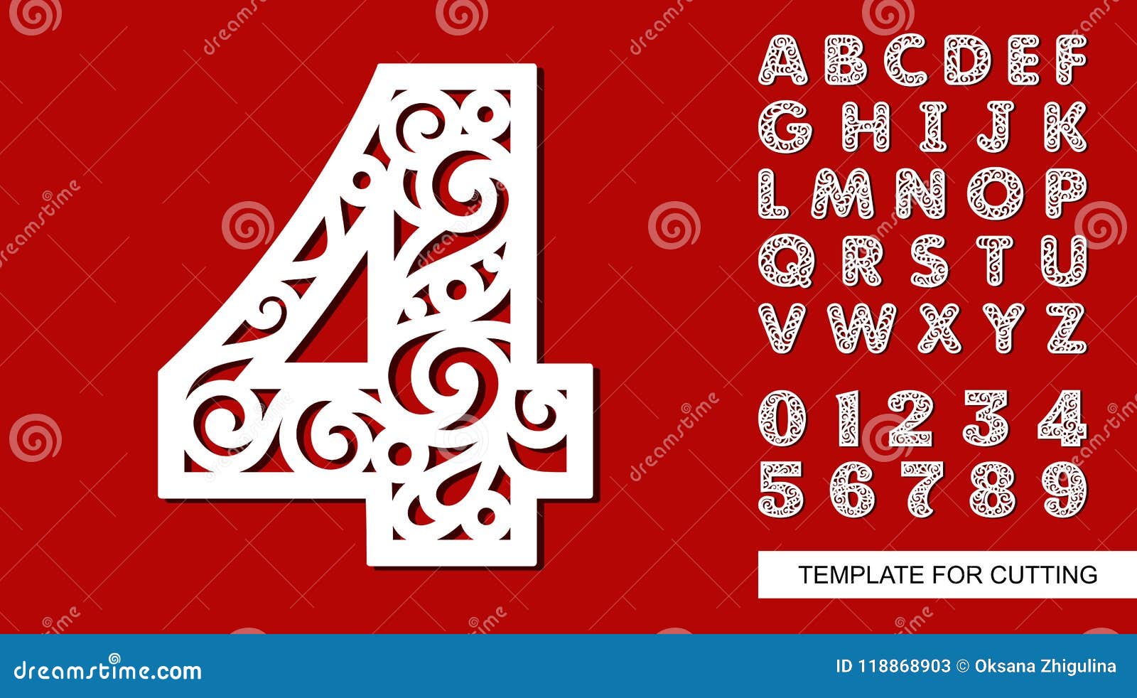 Numeri Quattro 4 Alfabeto Inglese E Cifre Completi 0 1 2 3 4 5 6 7 8 9 Illustrazione Vettoriale Illustrazione Di Metallo Fretwork 118868903