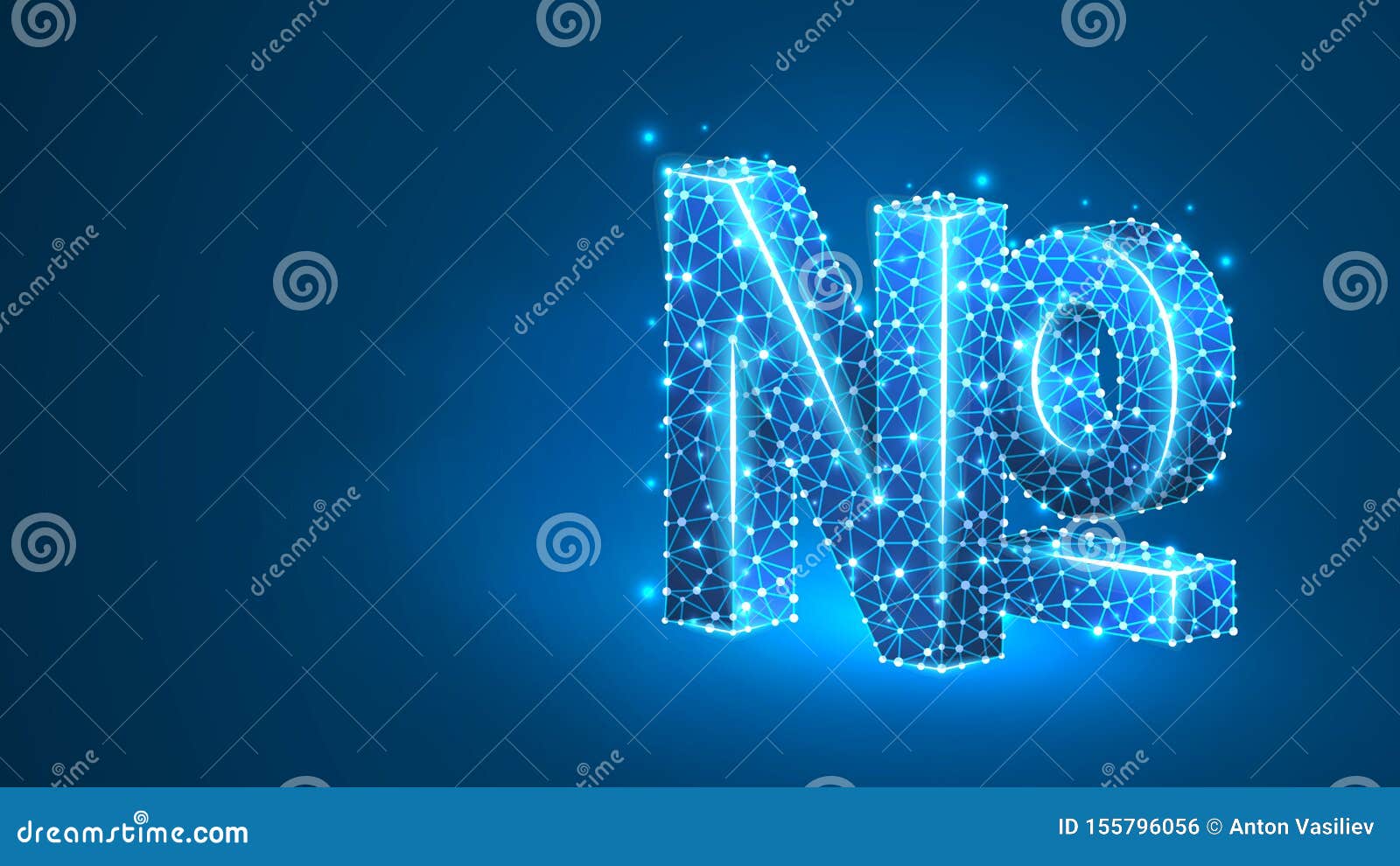 numero sign, typographic abbreviation of the word number. no, nos  concept. abstract, digital, wireframe, low poly mesh,