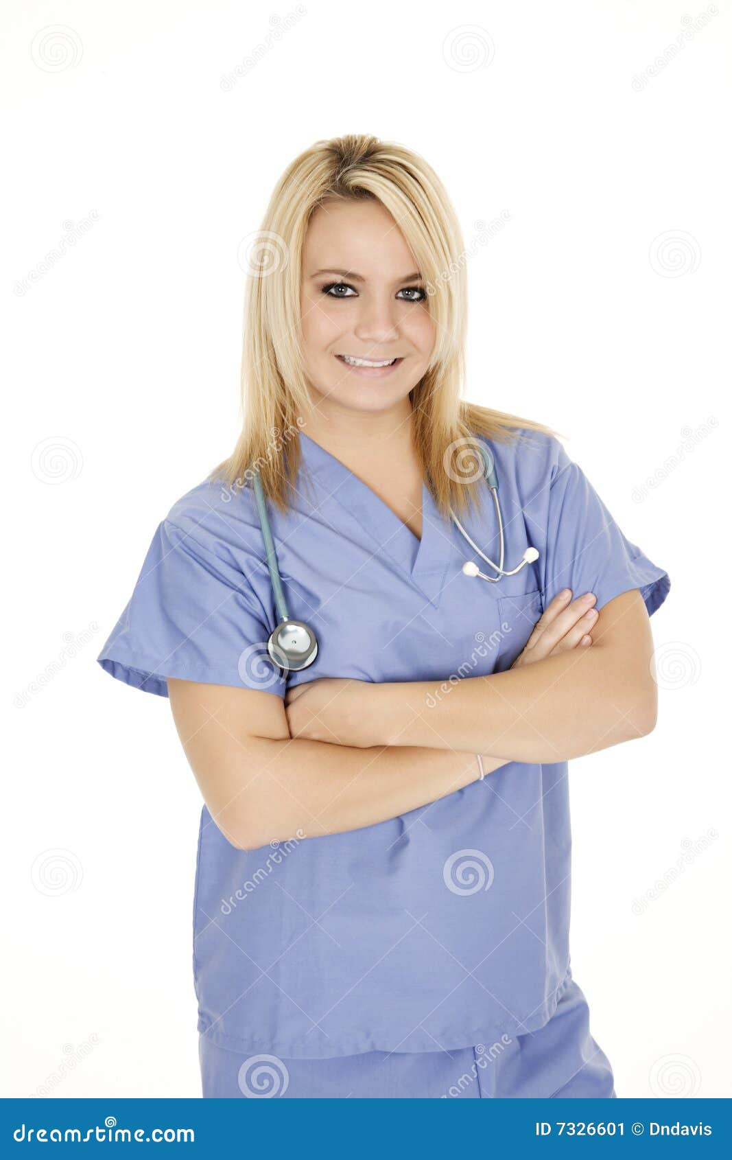 Caucasian Doctor or Nurse Wearing Blue Scrubs Stock Image Image of