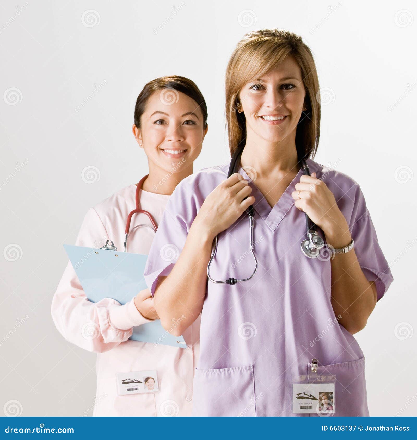 Nurse Coworkers Wearing Scrubs and Stethoscopes Stock Image Image of