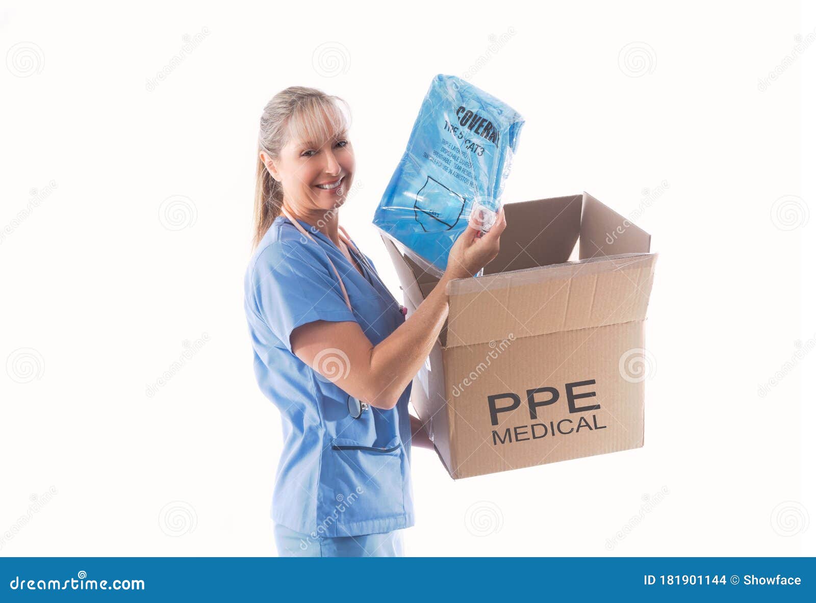 nurse or doctor holding a category 3 coverall ppe for infection control