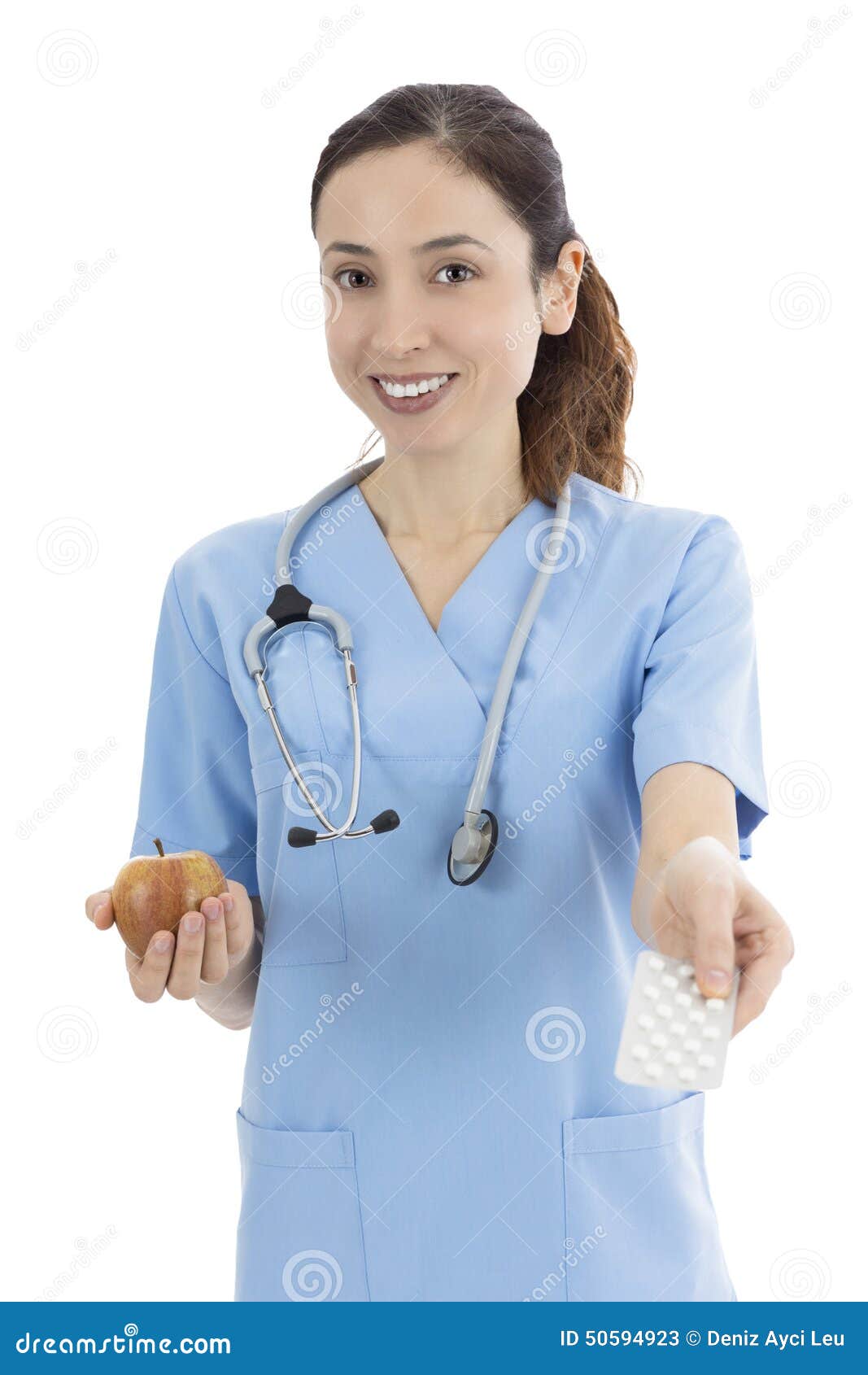 Nurse or Doctor Showing Pharmaceutical and an Apple Stock Image Image of health, medication