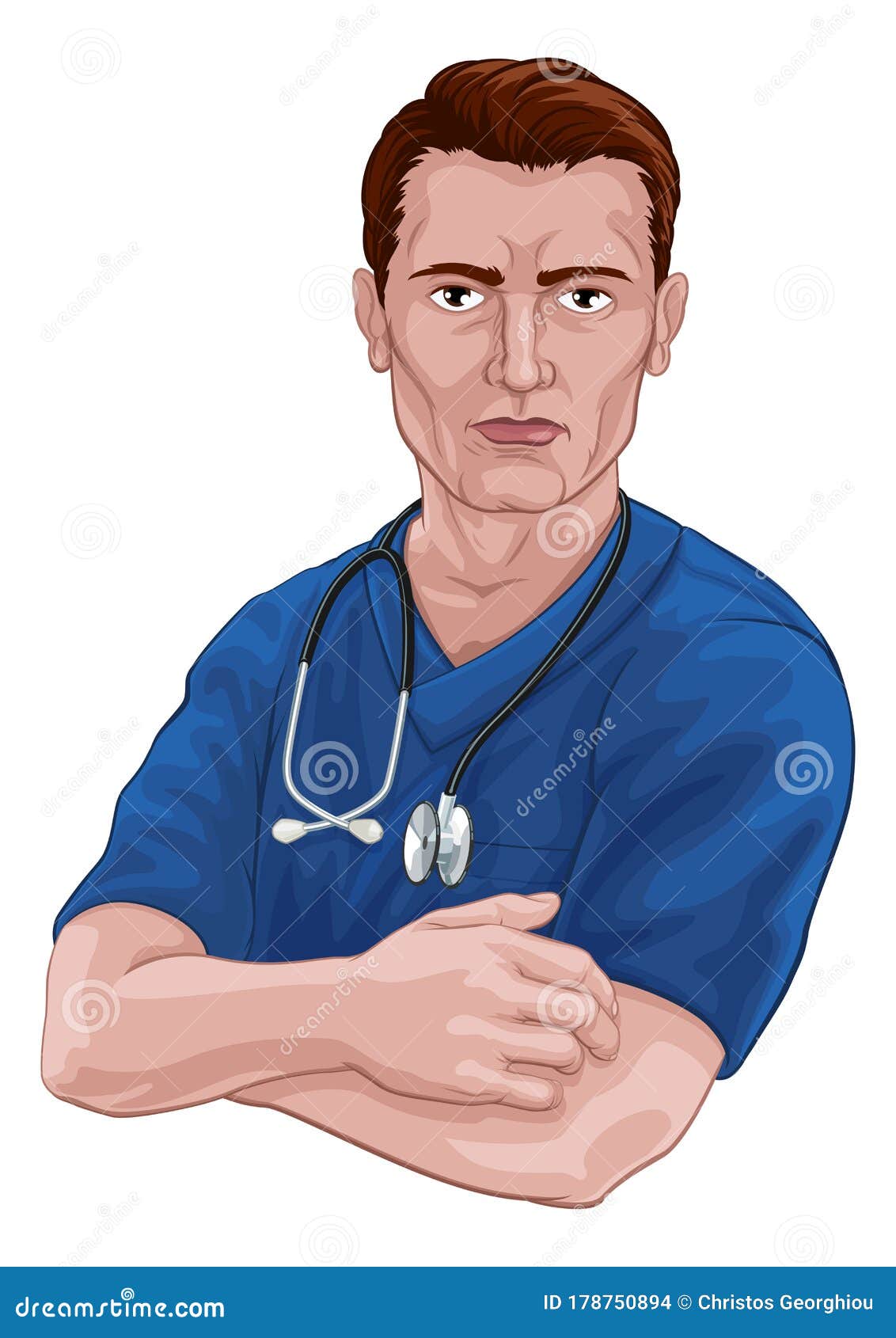 nurse or doctor in scrubs with stethoscope