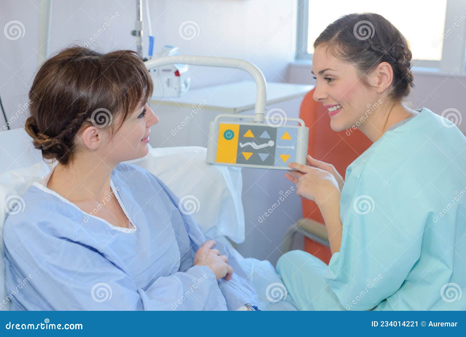 Nurse Explaining Bed Controls To Patient Stock Image Image of